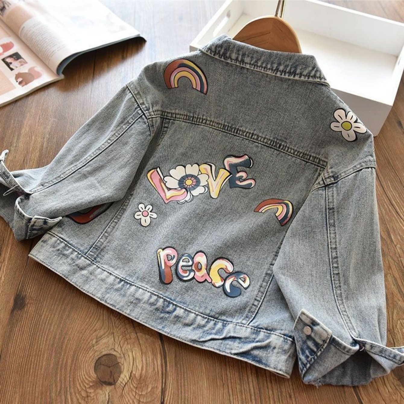 Girls Princess Print Denim Jacket Spring Autumn Trendy Kids Outerwear