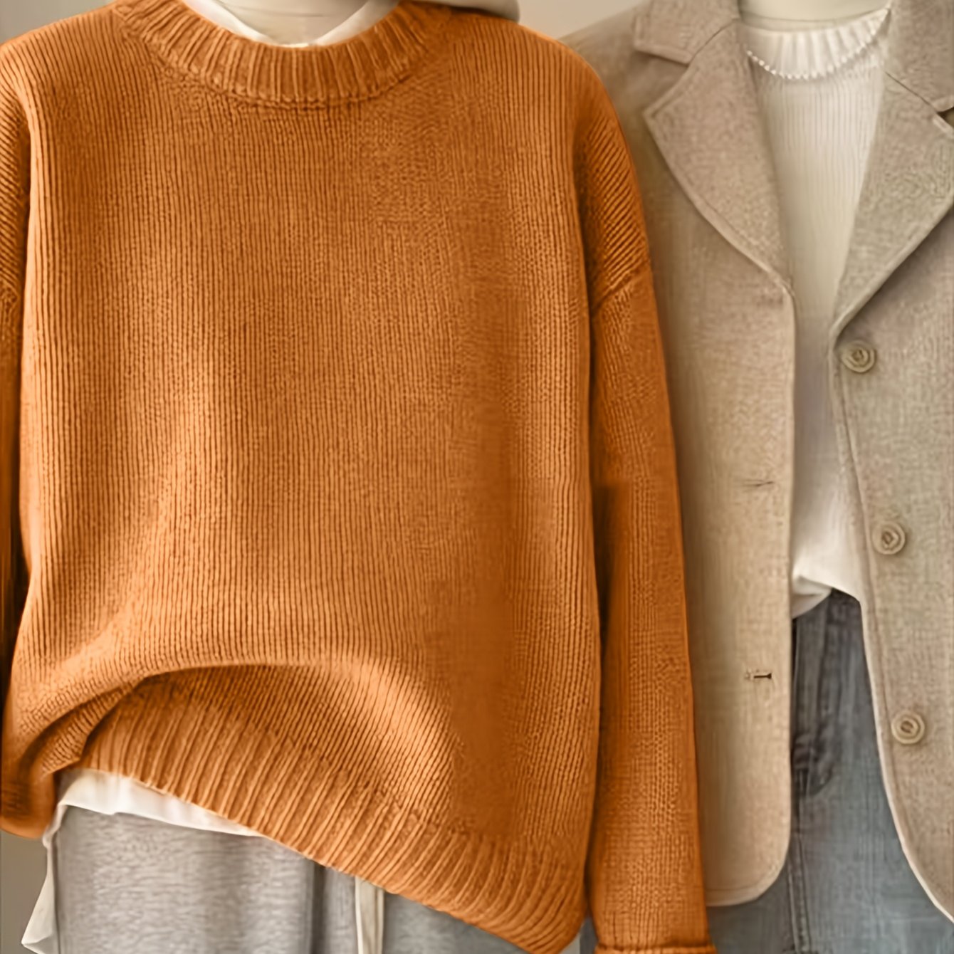 E-shop Vielseitiger Pullover mit Rundhalsausschnitt, Locker geschnittener Freizeitmode-Damenpullover, Basic-Mehrfarbige Damenbekleidung