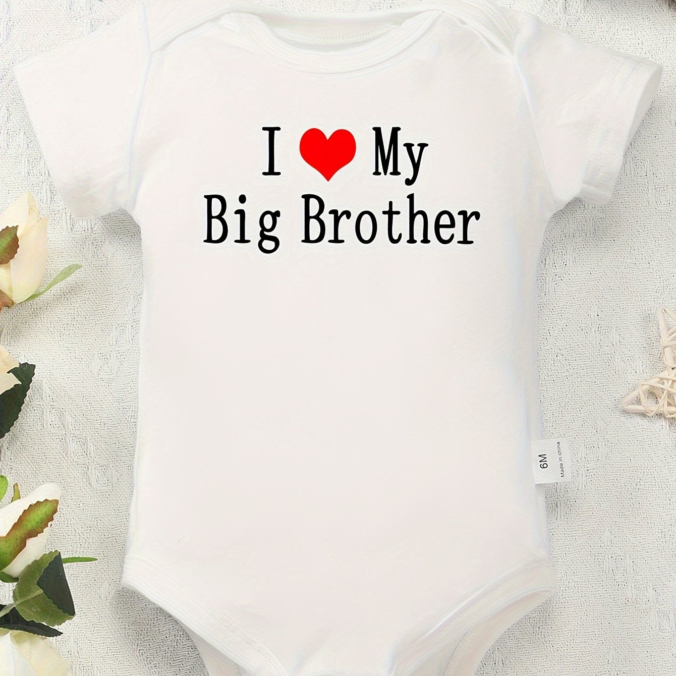 TEMU Cotton Baby Onesies I Love My Big Brother Letter Printed Soft Casual Round Neck Baby Onesies, For Outdoor
