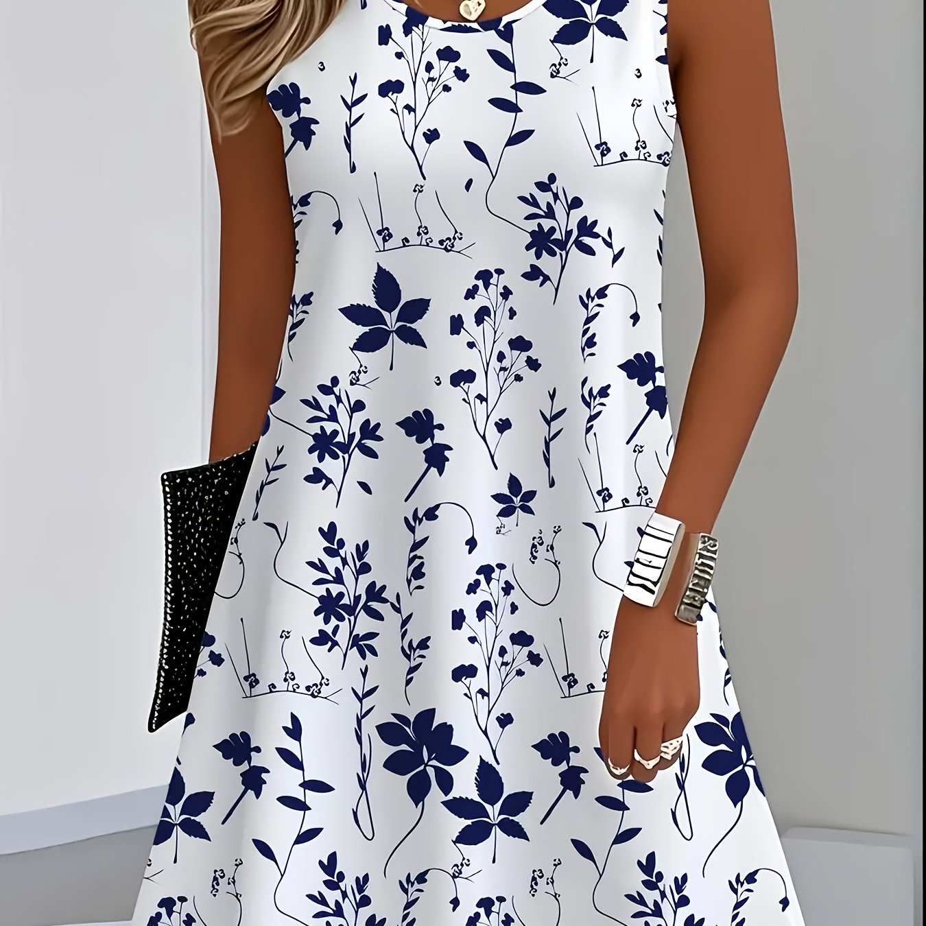 E-shop Westlicher Frühling Sommer Damenbekleidung Blumen Digitaldruck Lässiges langes Kleid Milchkleid