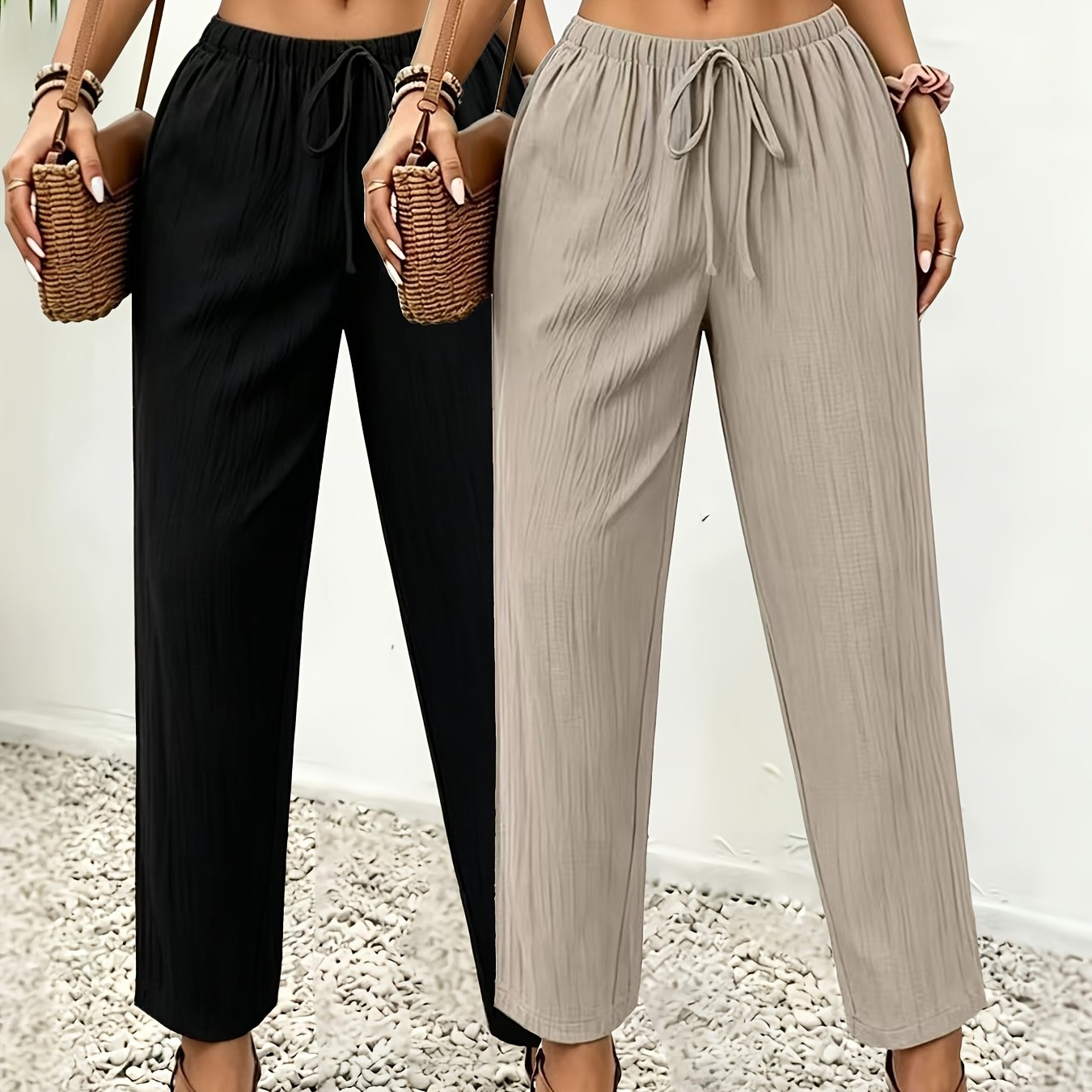 TEMU 2pcs Set Fashion Casual Sports Temperament Comfortable Elastic Waist Nine-point Pants Casual Pants