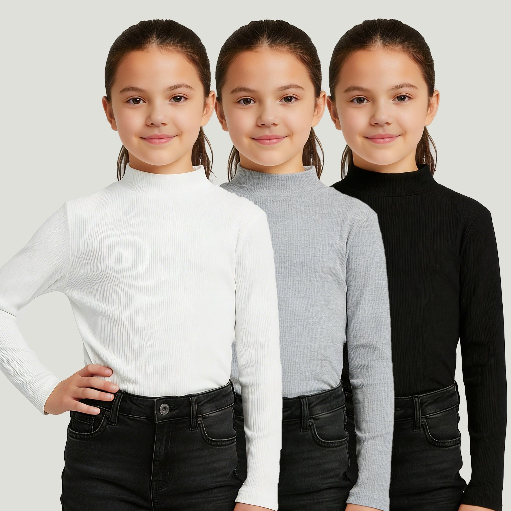 's Mid-size 120-160 Size Fashion Spring Autumn Thin Versatile Casual Autumn Winter Knit Layer High Neck Pullover 3pcs Set