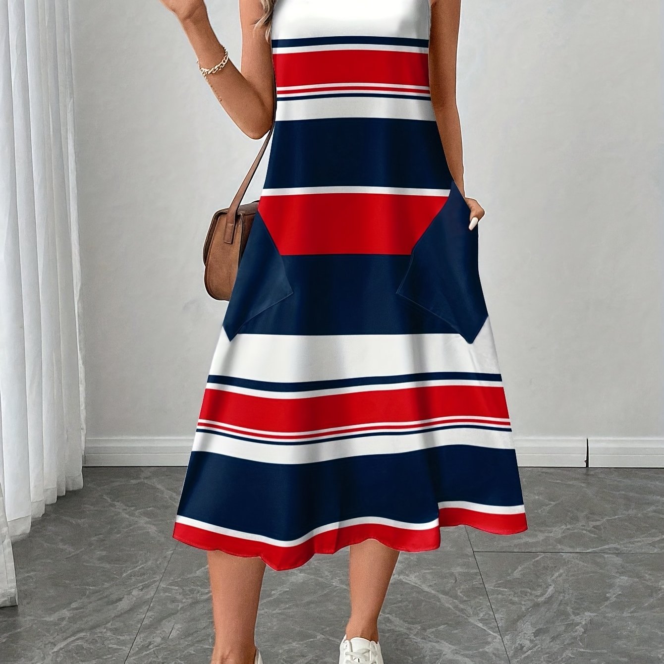 And Summer Stylish Striped Printed Loose A-line Sleeveless Dress For Women