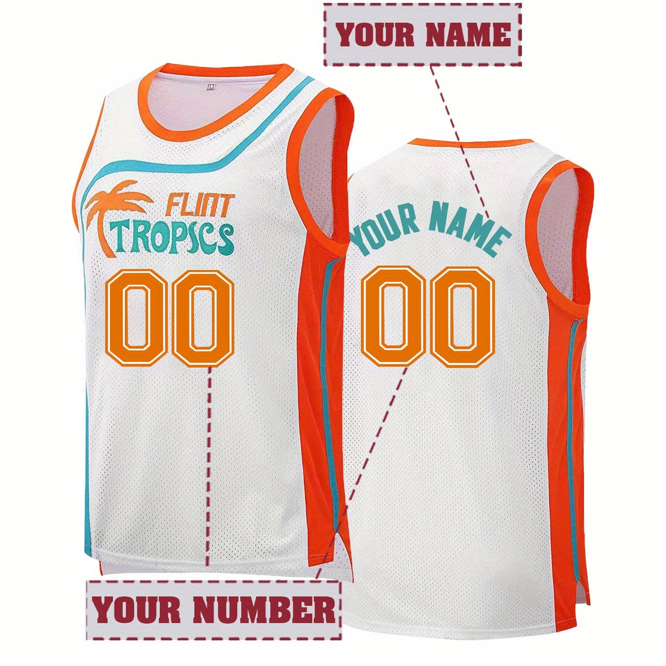 TEMU Custom Jersey - Personalized Name And Number, Breathable Polyester Knit , Fit, Crew Neck Sleeveless Top Seasons - Embroidered For Casual And