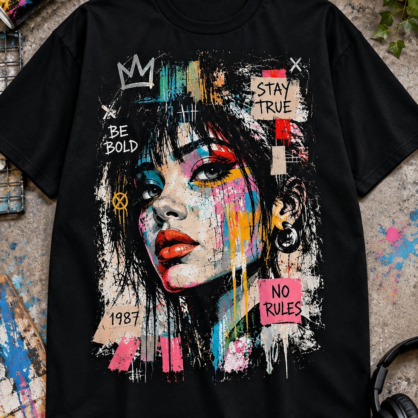 Image of Retro Vintage Street Art Girl Urban Streetwear Men's T-shirt Unisex Tee