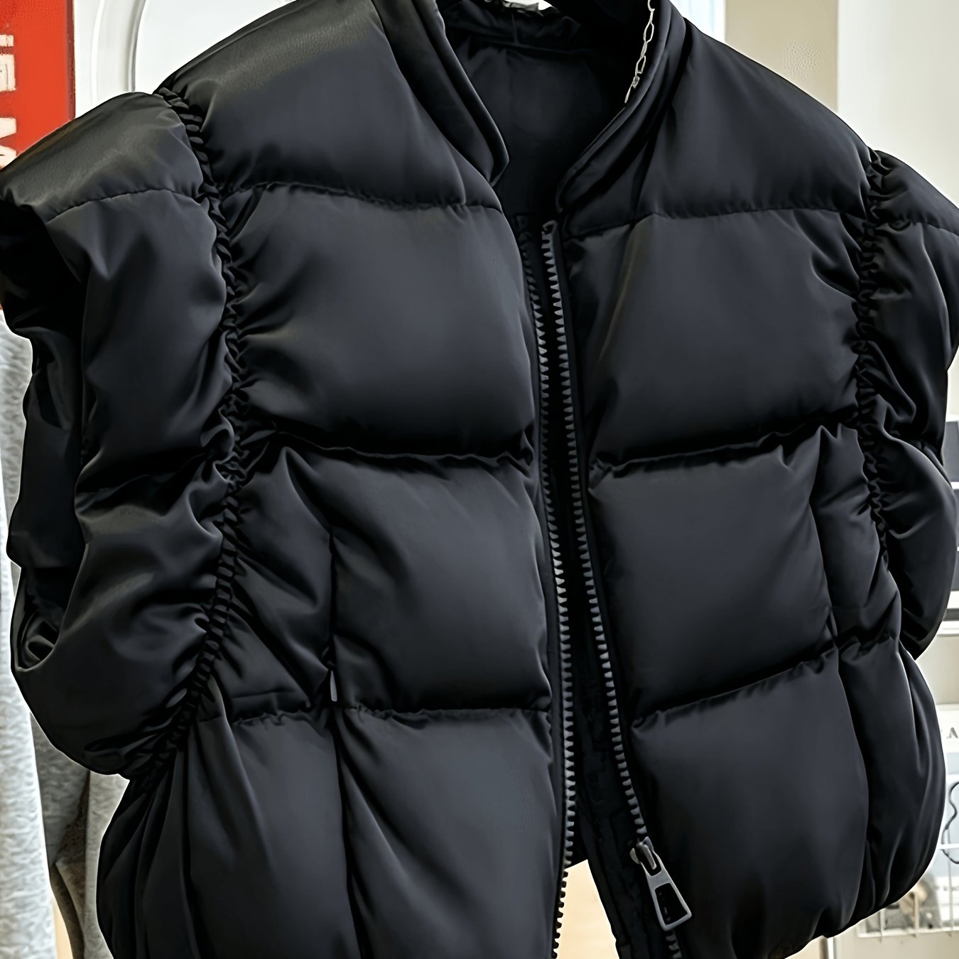 TEMU European And American Women's Fashion Casual Style Daily Dating Autumn/winter Outing Double Zipper Design Thickened Warm Vest Jacket For ,