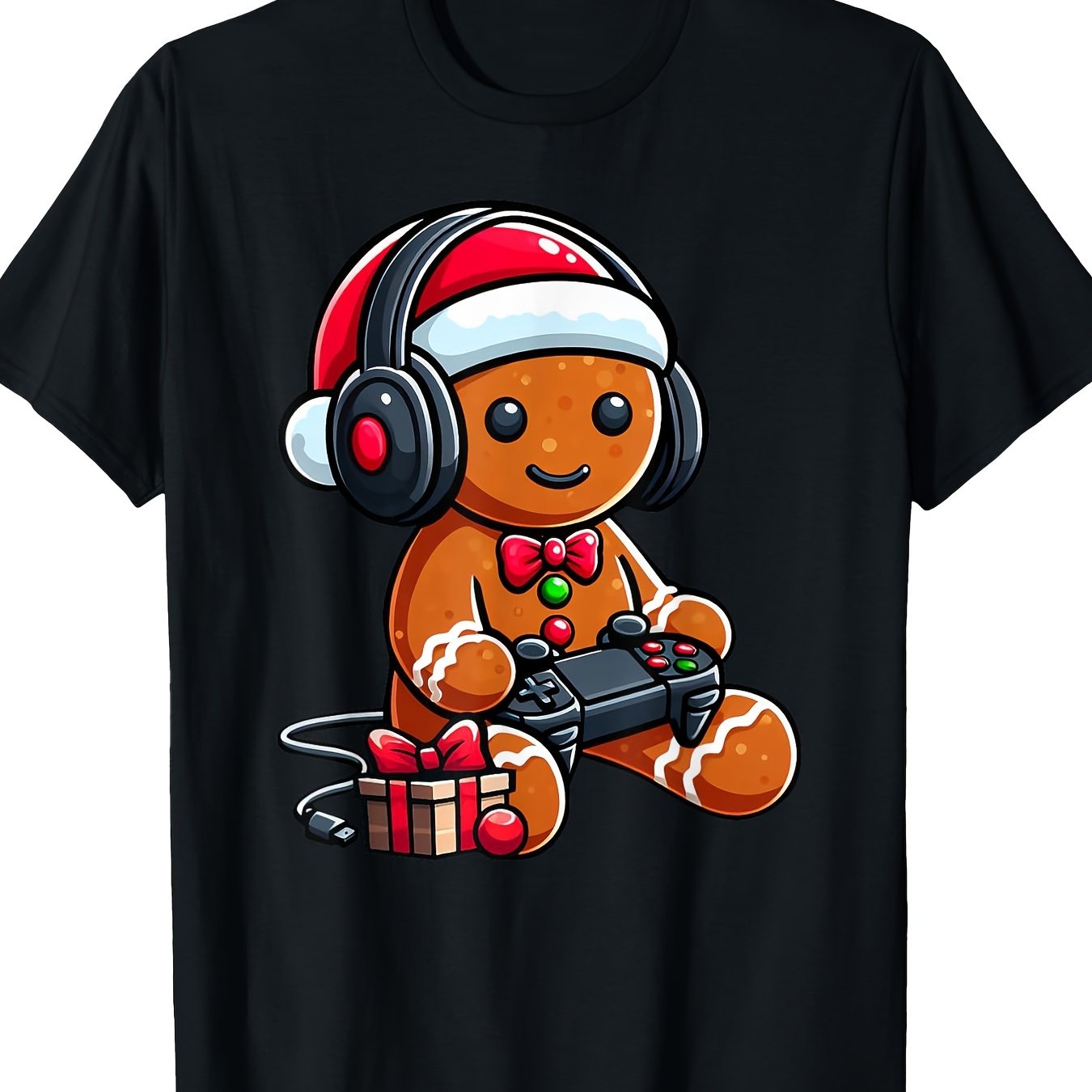TEMU Funny Christmas Gamer Gingerbread Gaming Men 220g 100% Cotton T-shirt