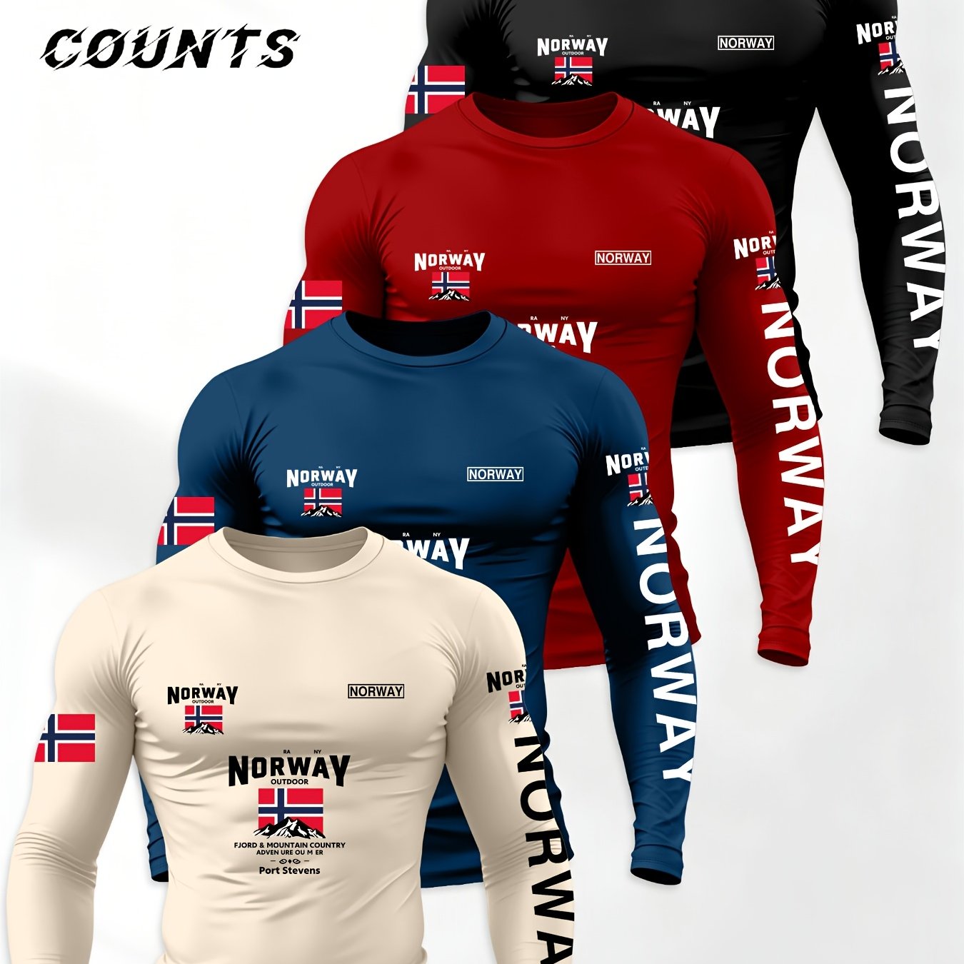 TEMU Men's Long Sleeve T-shirt 4pcs Set, Regular Fit Pattern Print Spring Autumn Long Sleeve T-shirts, Outdoor Sports Casual Long Sleeve Tops 4pcss