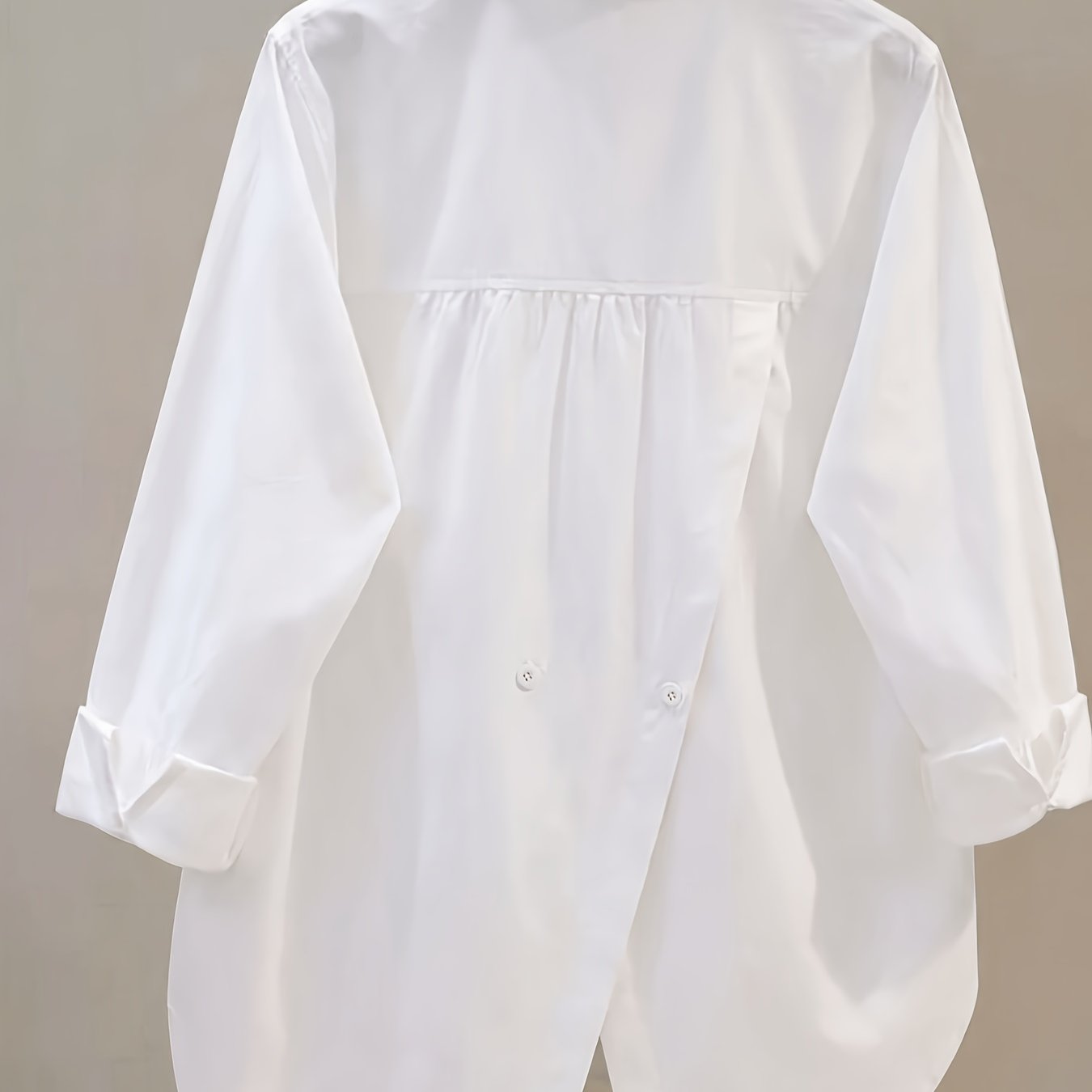 TEMU Elegant Women's Long-sleeve Shirt, Solid-color Fabric, Front Button Design, With Slit, Suitable For Office And Daily Wear, Pink For Spring And