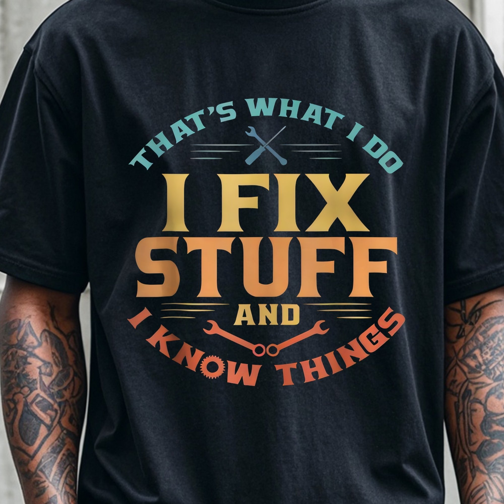 TEMU Men's Funny Handyman Graphic T-shirt - "that's What I Do I Fix Stuff & Things" Slogan With Wrench & Screwdriver Design, 100% Regular Fit Short