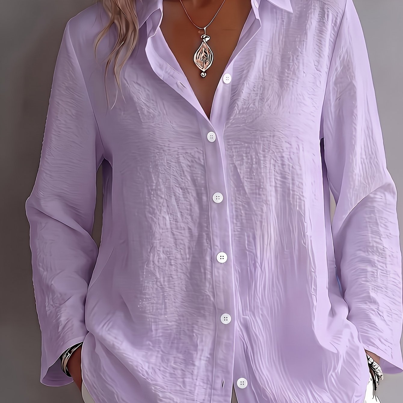 TEMU Women's Elegant V-neck Loose Fit Textured Shirt