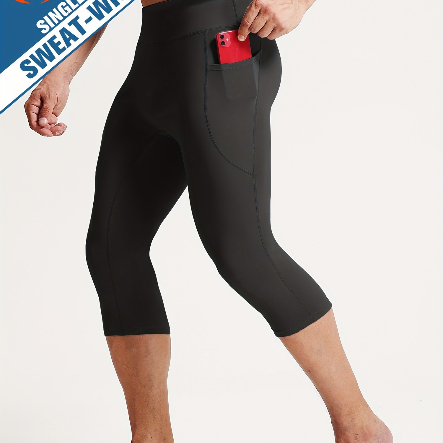 Image of Men's Tight Capris For Fitnessperformance And Running Suitable For , Yoga And Fitness