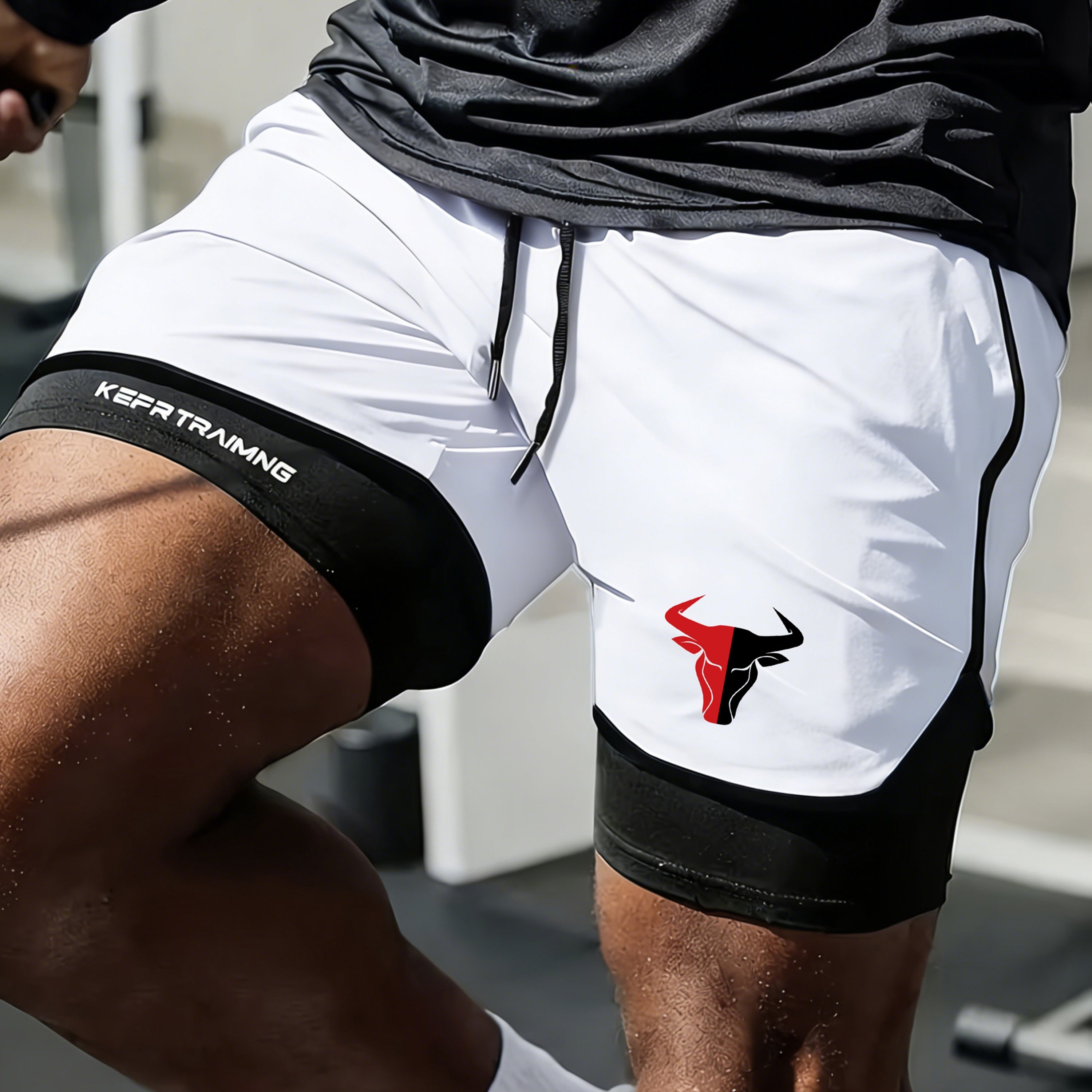 Image of Gym Workout Men's Quick-dry Double-layer Sports Shorts With Built-in Pocket And Towel Hanging Loop | Breathable Athletic Shorts Suitable For Training, Jogging, And Fitness, An Essential For Daily Wear