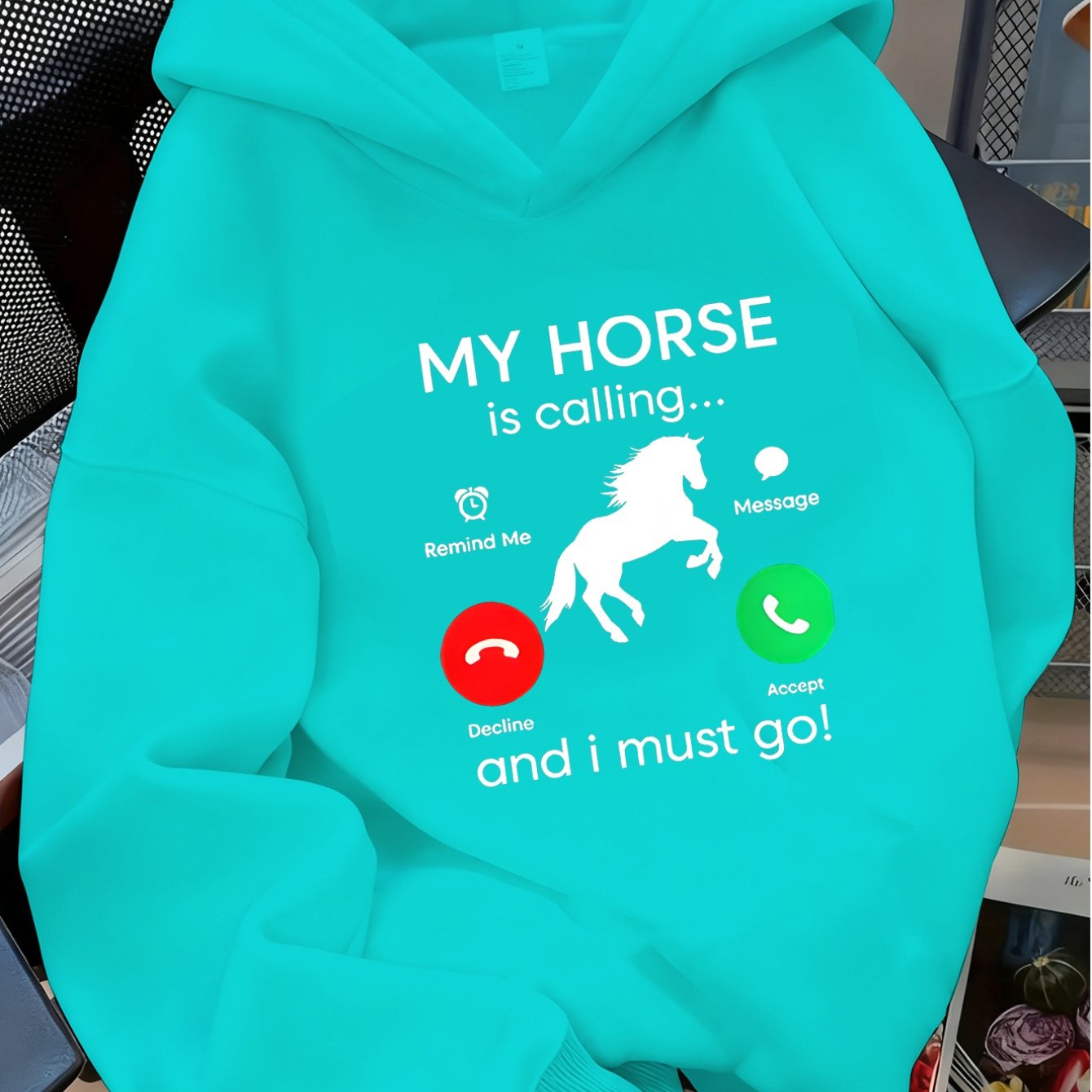 TEMU Women'-themed Hooded Sweatshirt With Phone Icon & Print - " Is Calling..." Slogan, Soft White Pullover Sweater For , Casual Winter Wear, Machine