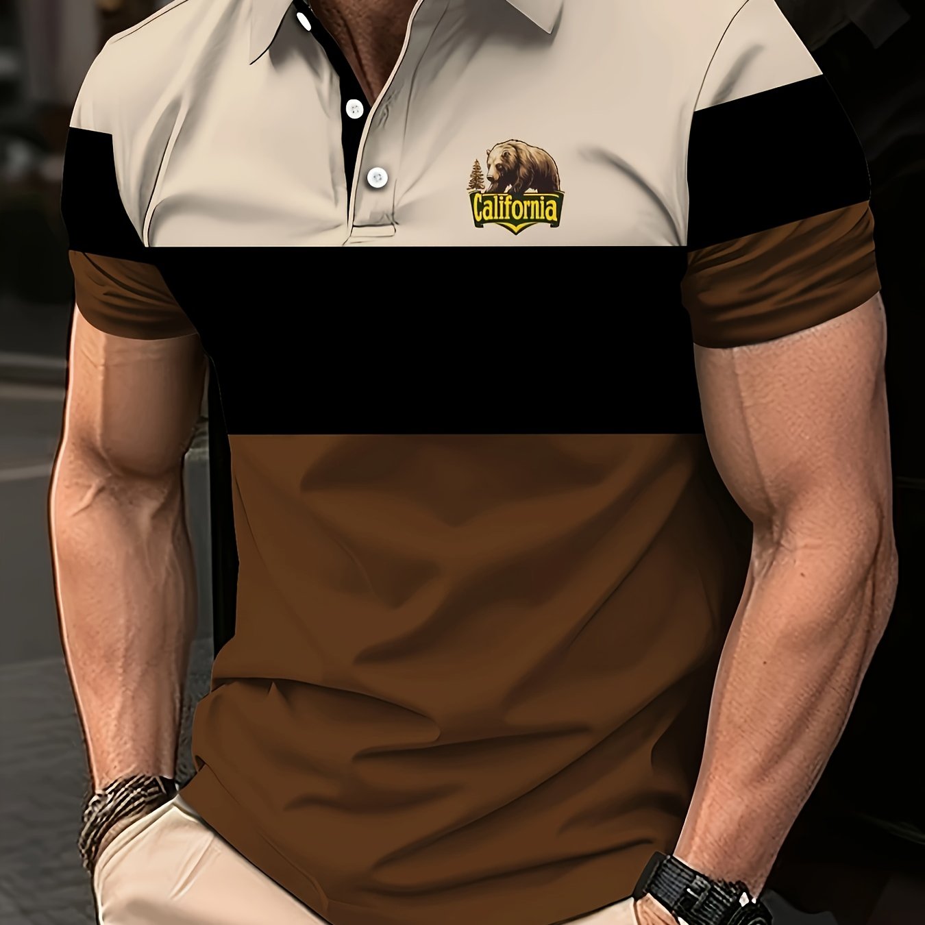 E-shop Neues Polo-Kurzarmshirt für Herren 2025, Tier-Bär-3D-Druck, erdiges Gelb, leicht atmungsaktiv, geeignet für Outdoor-, Freizeit-, Urlaubs-