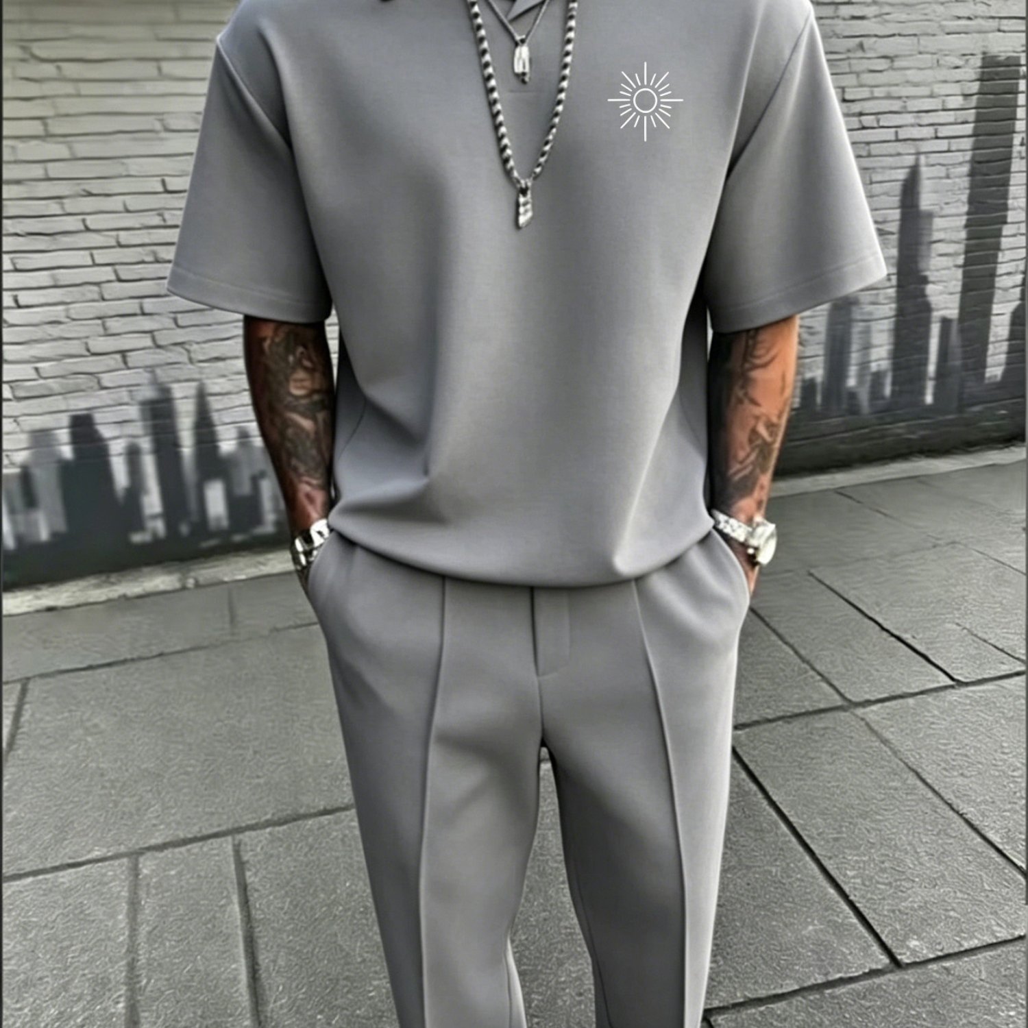 Men's Streetwear Set, Oversized Shirt & Slim-fit Pants, Chic Minimalist Outfit For Casual & Smart Casual Occasions