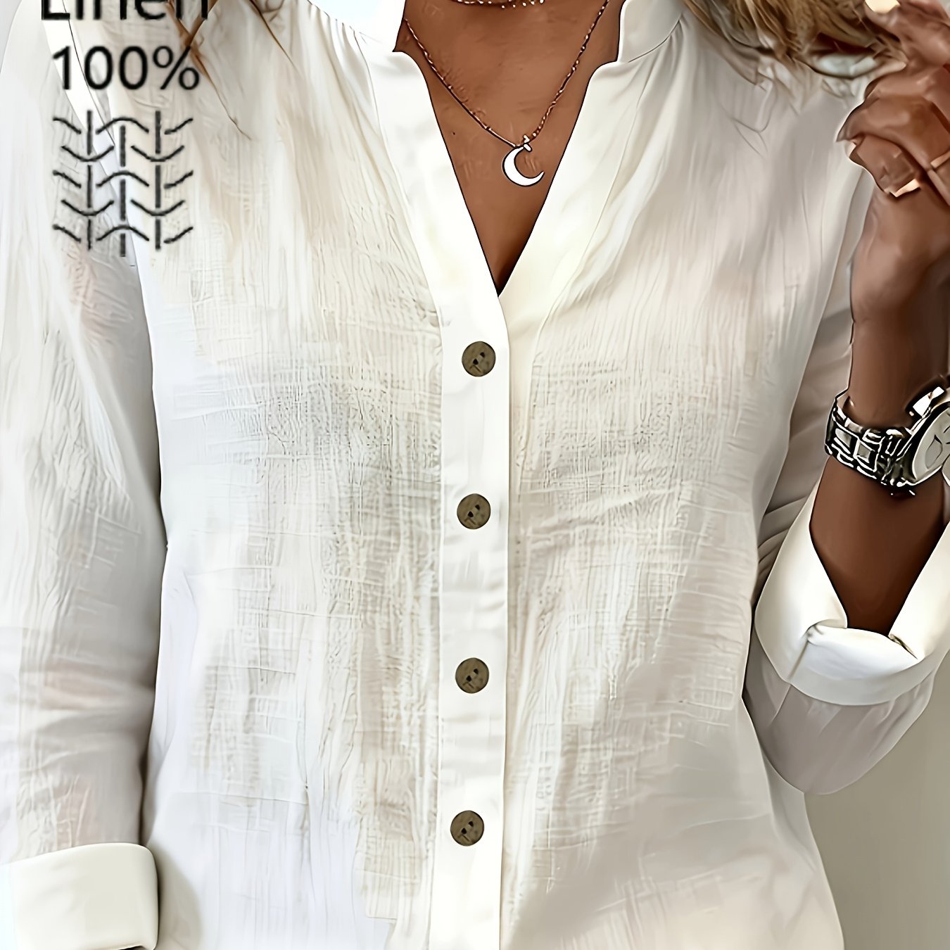 E-shop Damen Französisches Retro Langarm V-Ausschnitt Einfarbiges Leinen Freizeit Lässiges Shirt, Ganzjahres Freizeit Top, Geeignet für