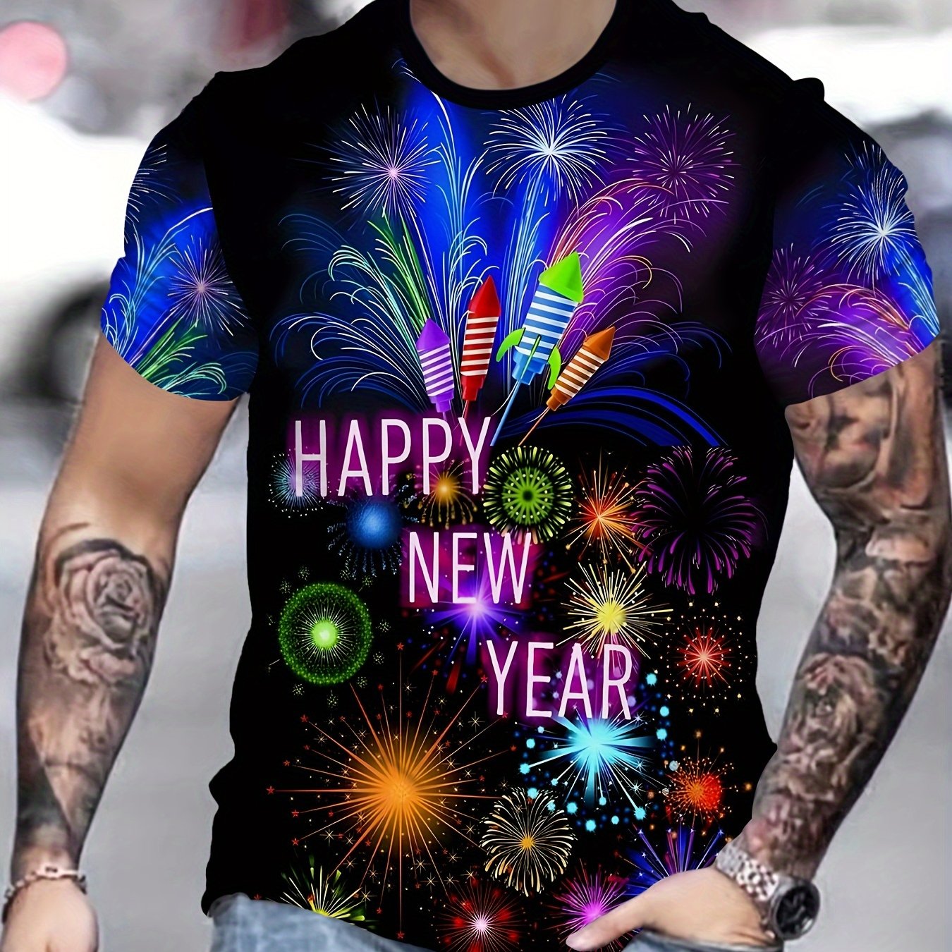 TEMU Men's 3d Printed Novelty T-shirt - Casual, Breathable Polyester, Machine Washable, Round Neck - Summer