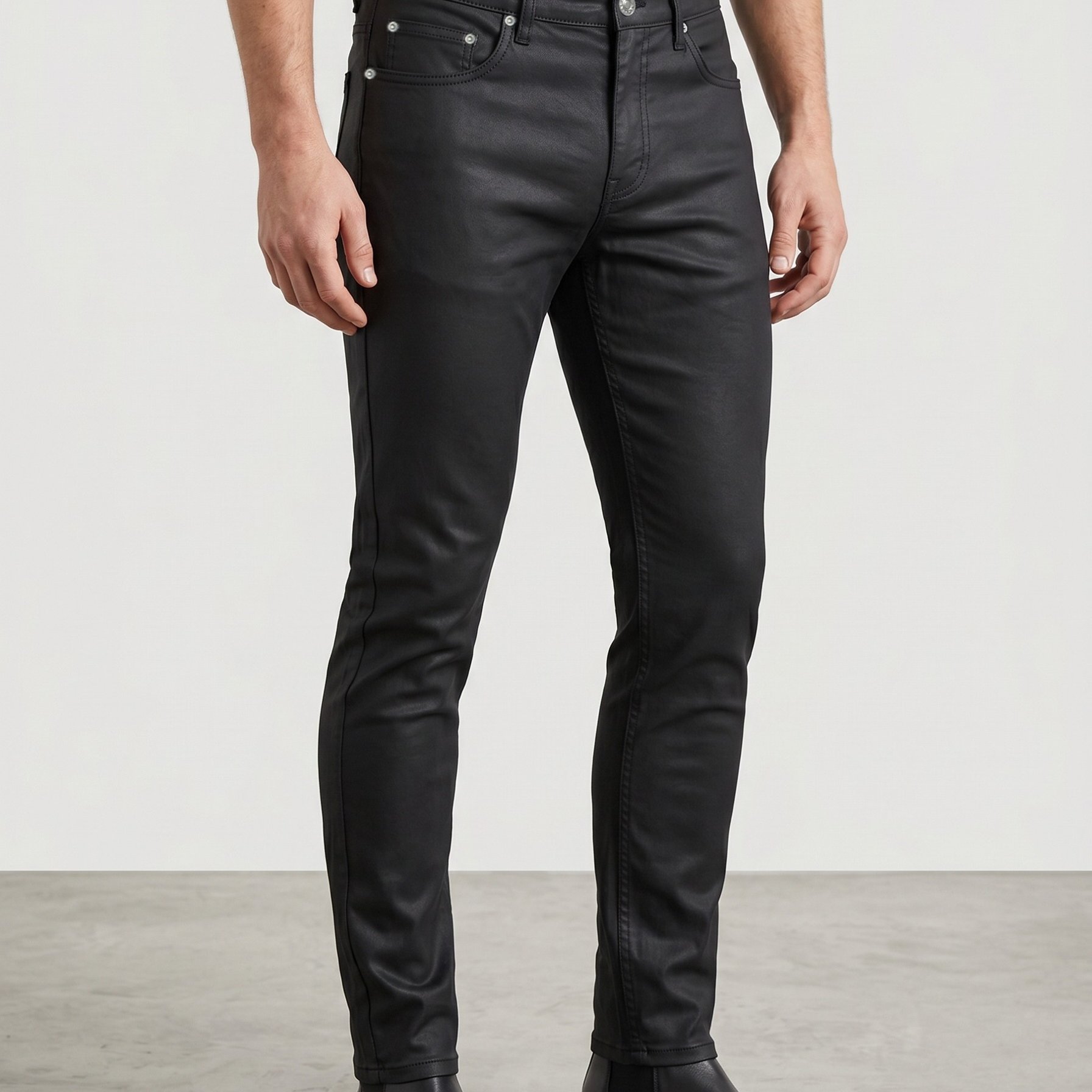 Men's Stretch Motorcycle Style Fashion Slim Fit Skinny Pants, Black