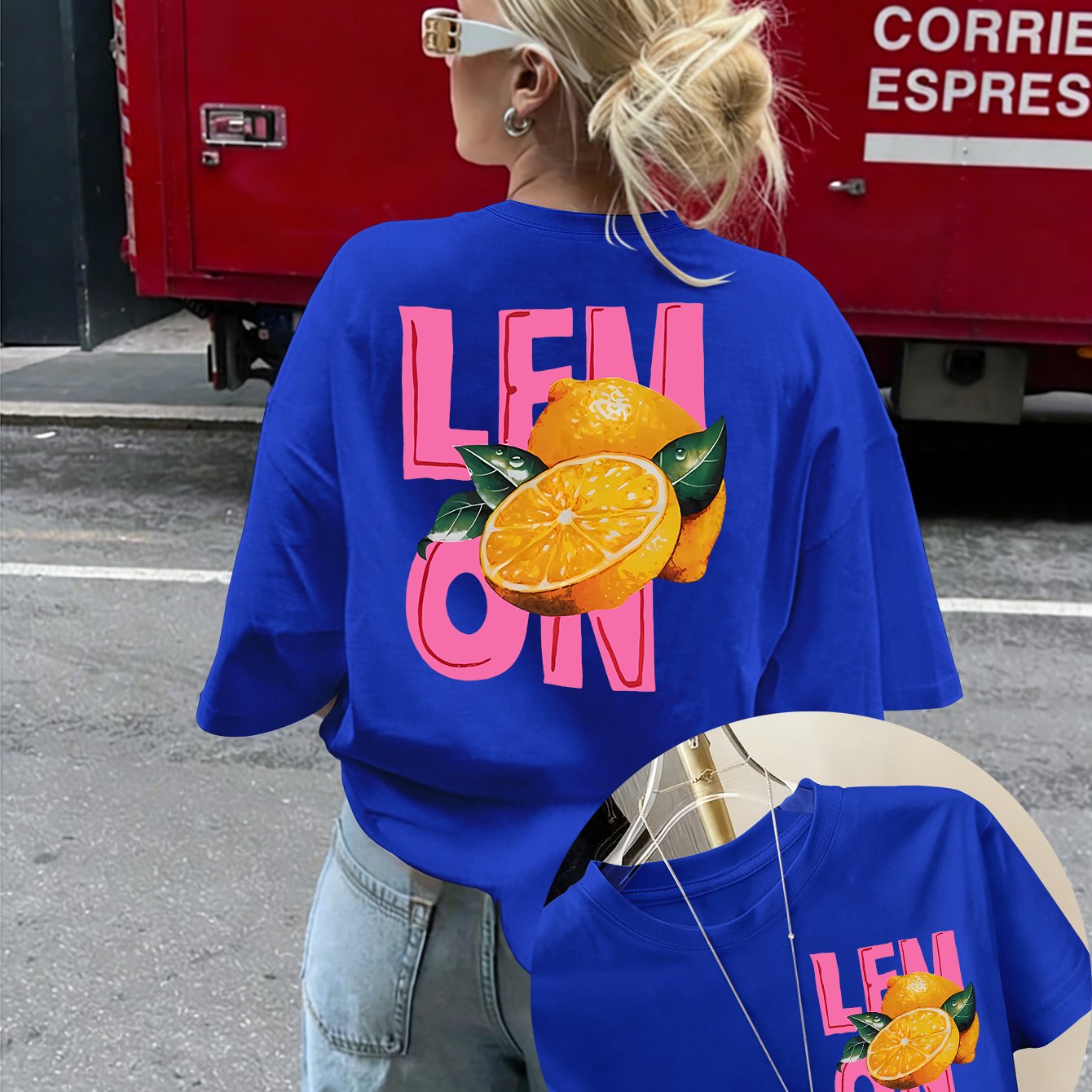TEMU Plus Size, Sweet And Sour Lemon Awakens Summer In Print, 2026 Spring/summer New Arrival Women's Extended Plus Size Short Sleeve T-shirt, Soft