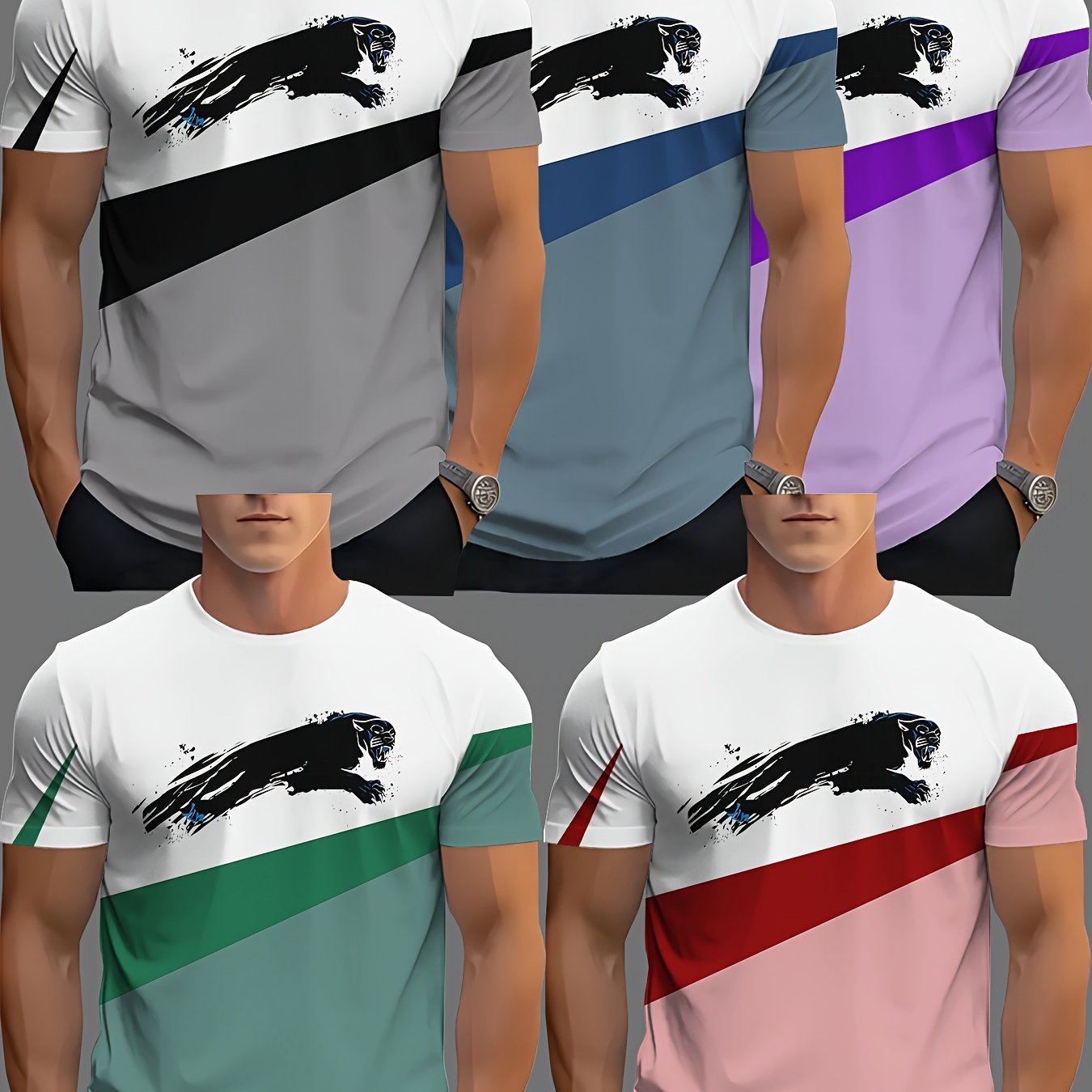TEMU Men's Novelty T-shirt 5pcs Fashion Casual Short Sleeve