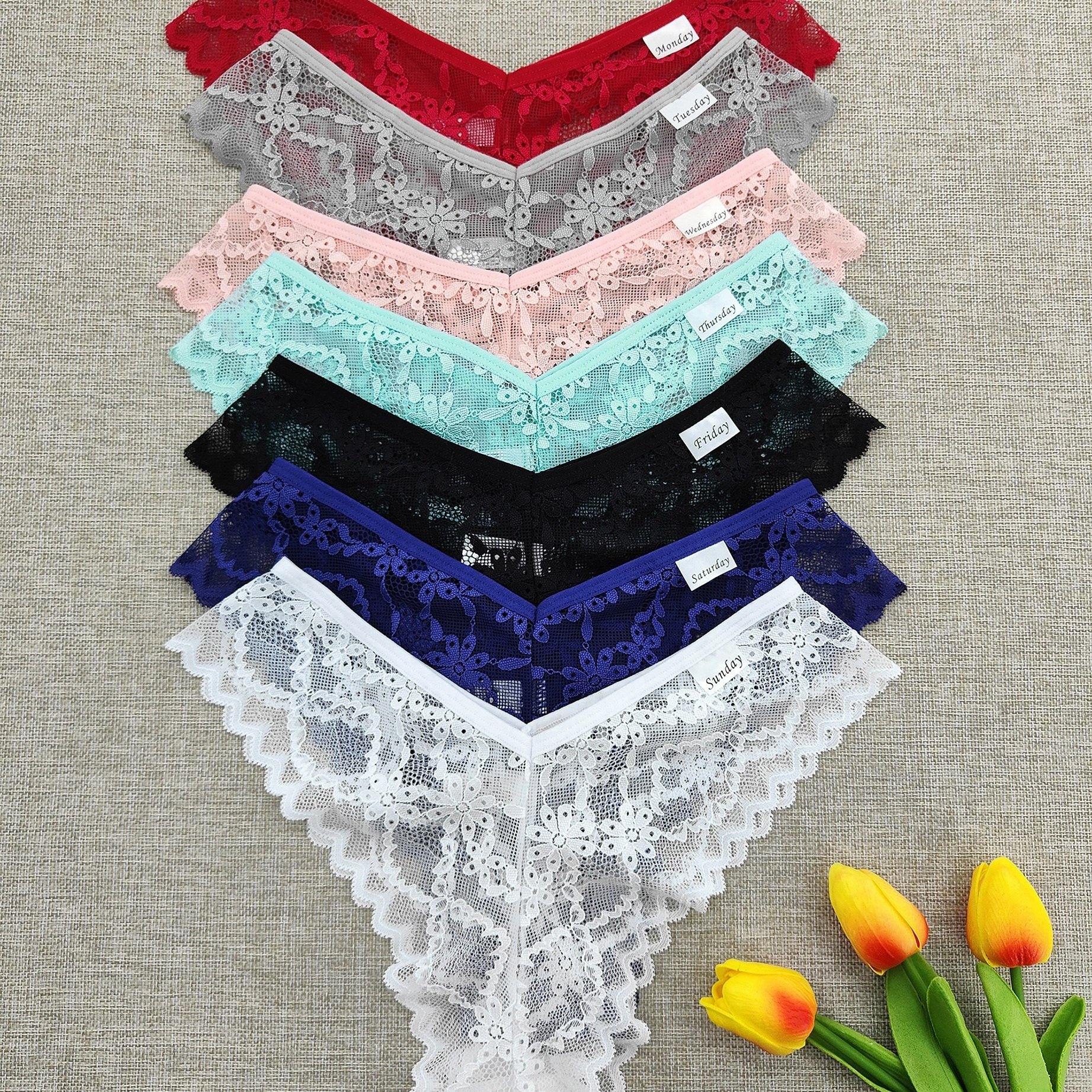 7-pack Women's Lace Sexy Comfortable Low-rise Triangle Weekly Panties