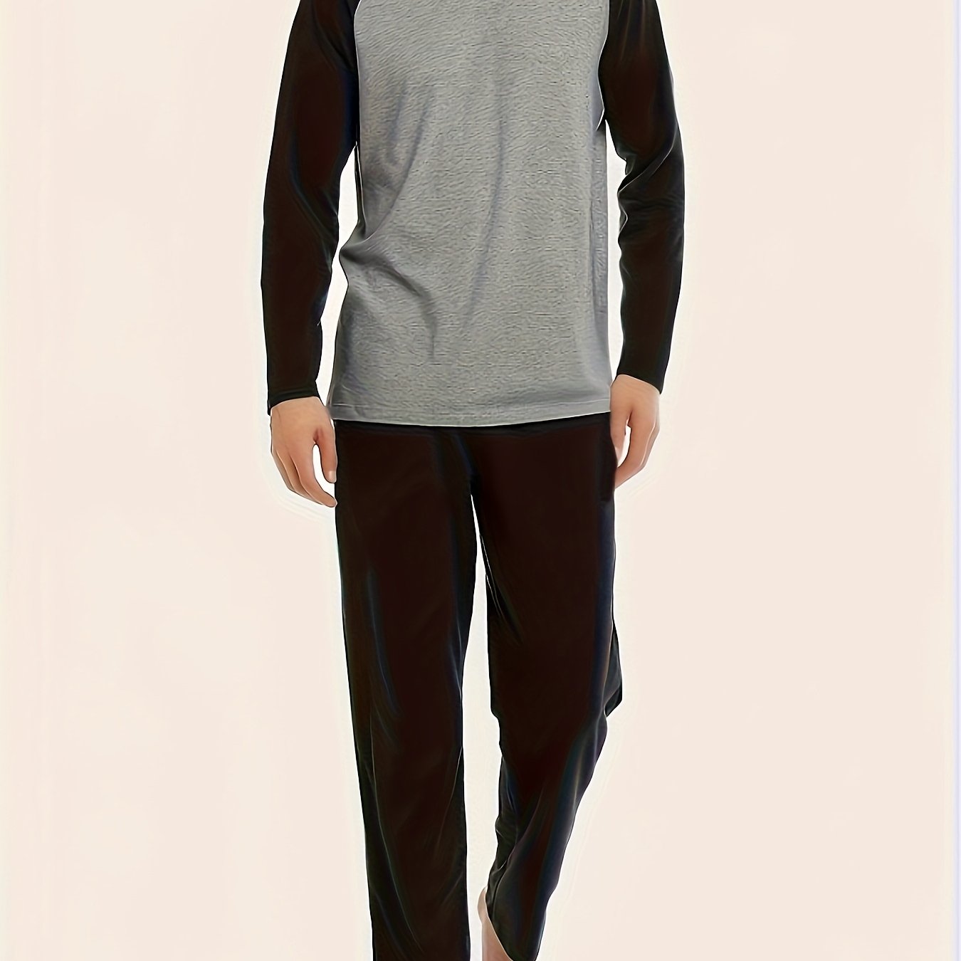 TEMU Ensemble Pyjama Homme 2 Pièces - Pyjama à Manches Longues et Pantalon, et Confortable, Col Rond, Lavable en Machine, Tenue de Nuit Toutes