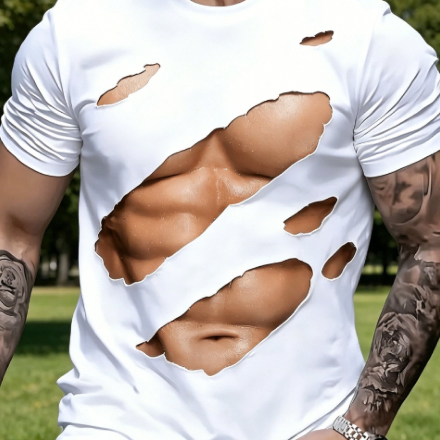 TEMU Personalized Abs Print Short Sleeve, Creative Visual Effect With Inherent Charm, Effortlessly Displaying Unconventional Attitude, Suitable For