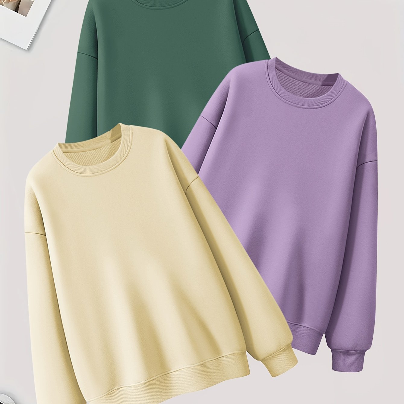 TEMU 3 Packs Plus Size Simple Solid Sweatshirt, Casual Long Sleeve Crew Neck Pullover Sweatshirt, Women's Plus SizeÂ clothing