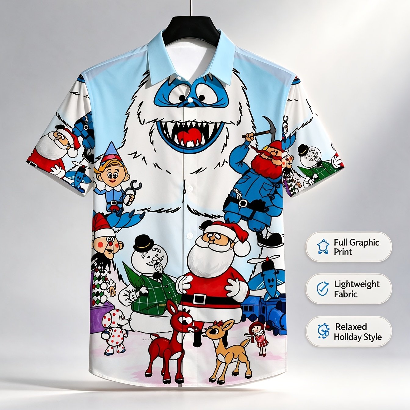 TEMU Men's Casual Shirt Featuring A The Red- Reindeer And Bambu Design. This Festive Winter Piece Is Comfortable For Casual Attire And Perfect For