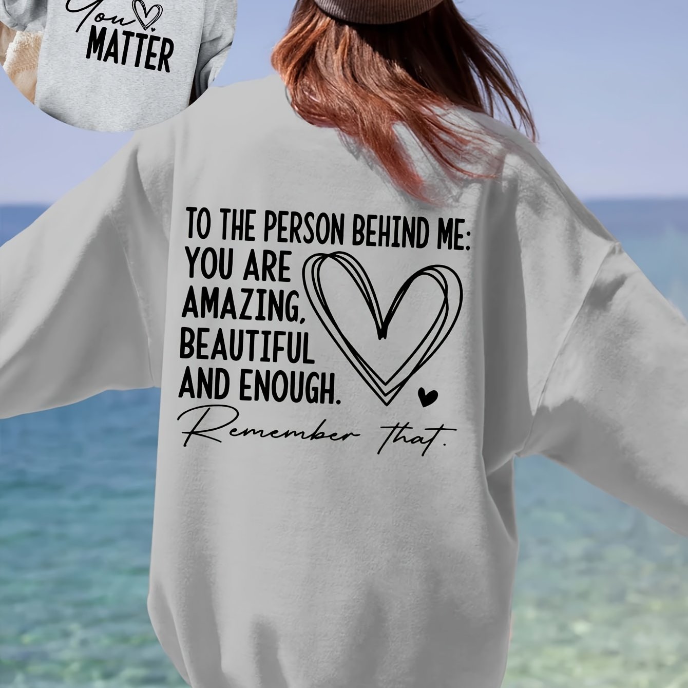 TEMU Casual Sweatshirt With A Round Neck Featuring A Heart Letter Print, For Autumn And Winter, In Plus Sizes For Women.