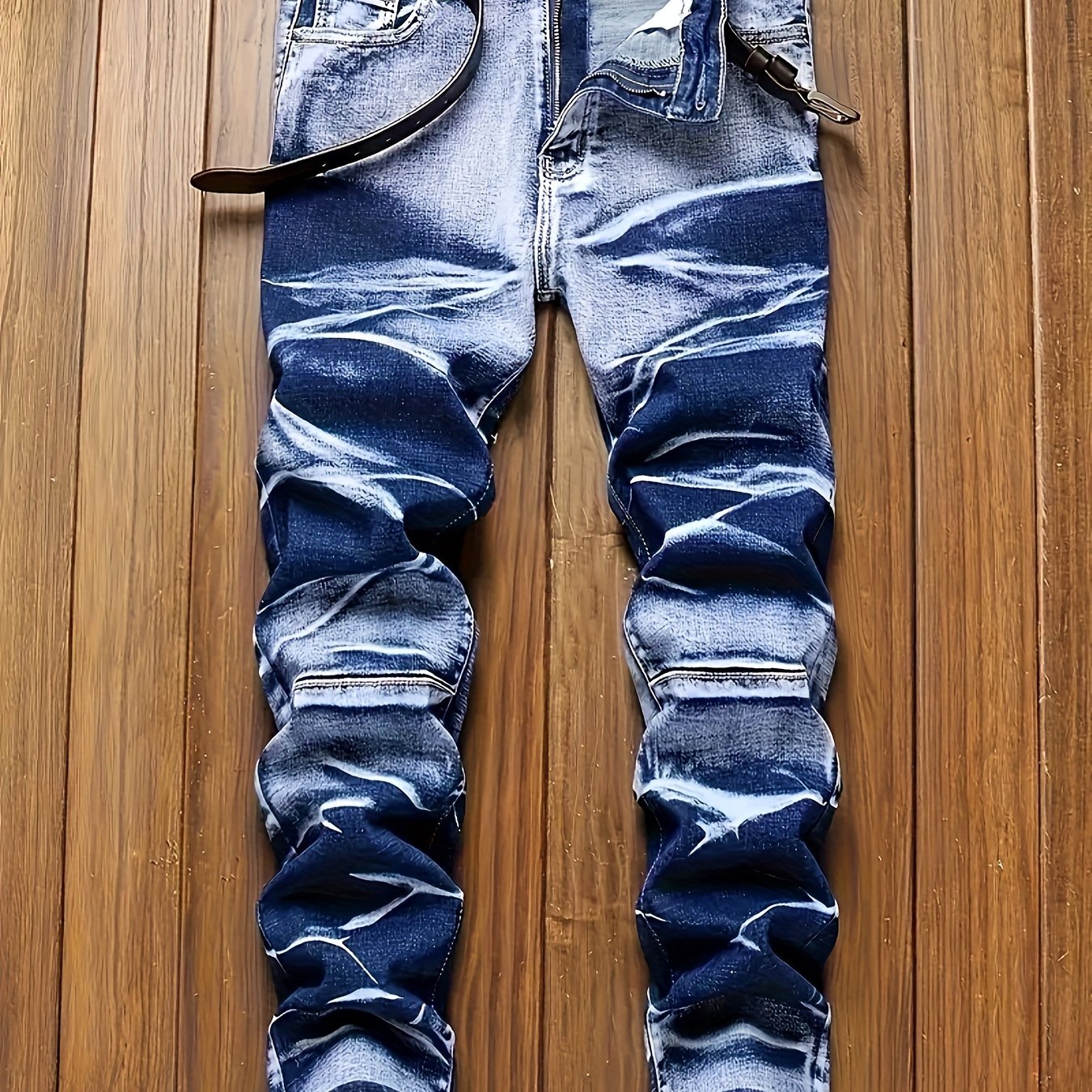 Men's Beltless Tie-dye Slim Fit Jeans - Trendy Streetwear For