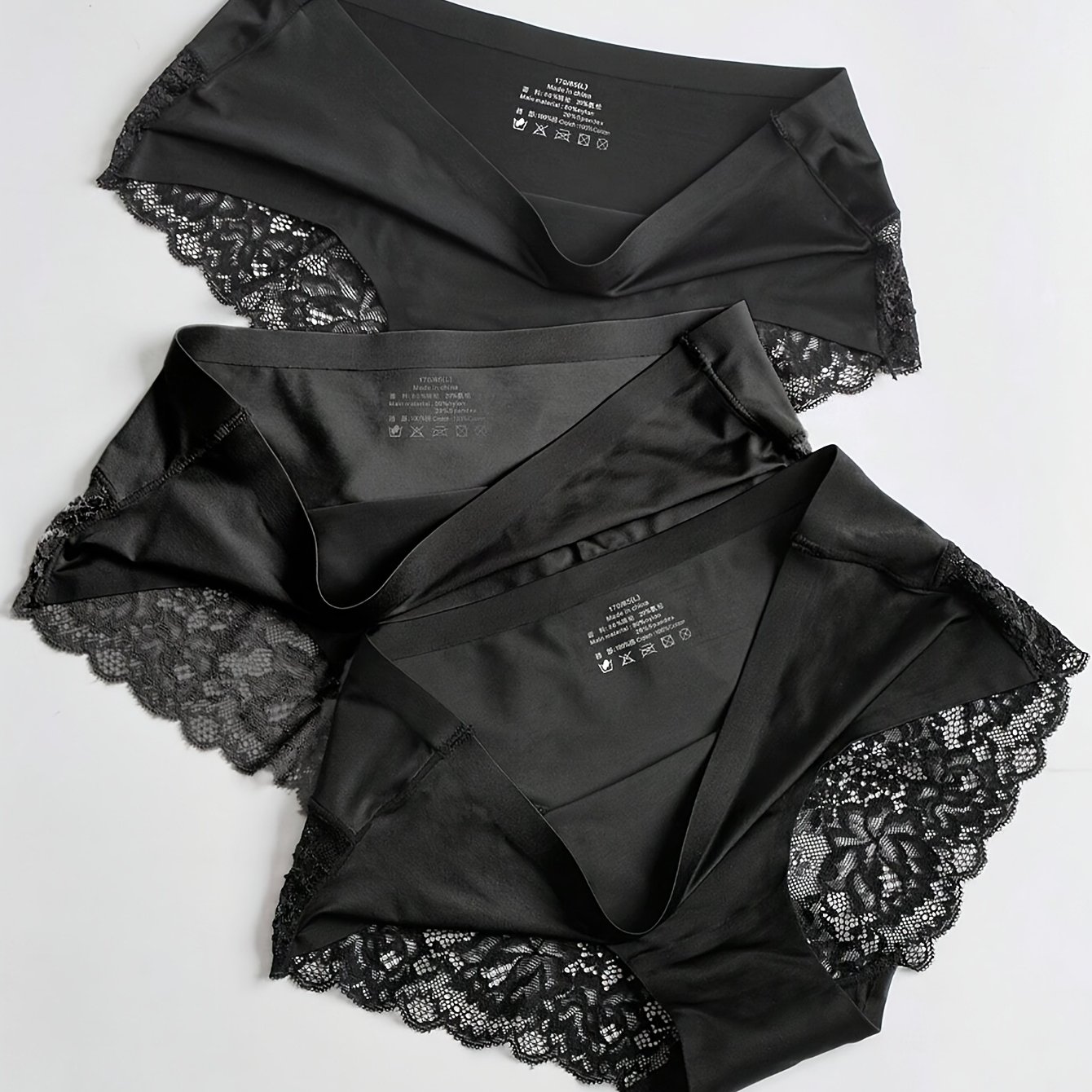 Image of 3pcs Seamless Women's Lace Hipster Panties - Sexy & Breathable Mid-rise, Fit With Elegant Lace Detailing, Nylon/spandex Blend, Hand Washable -