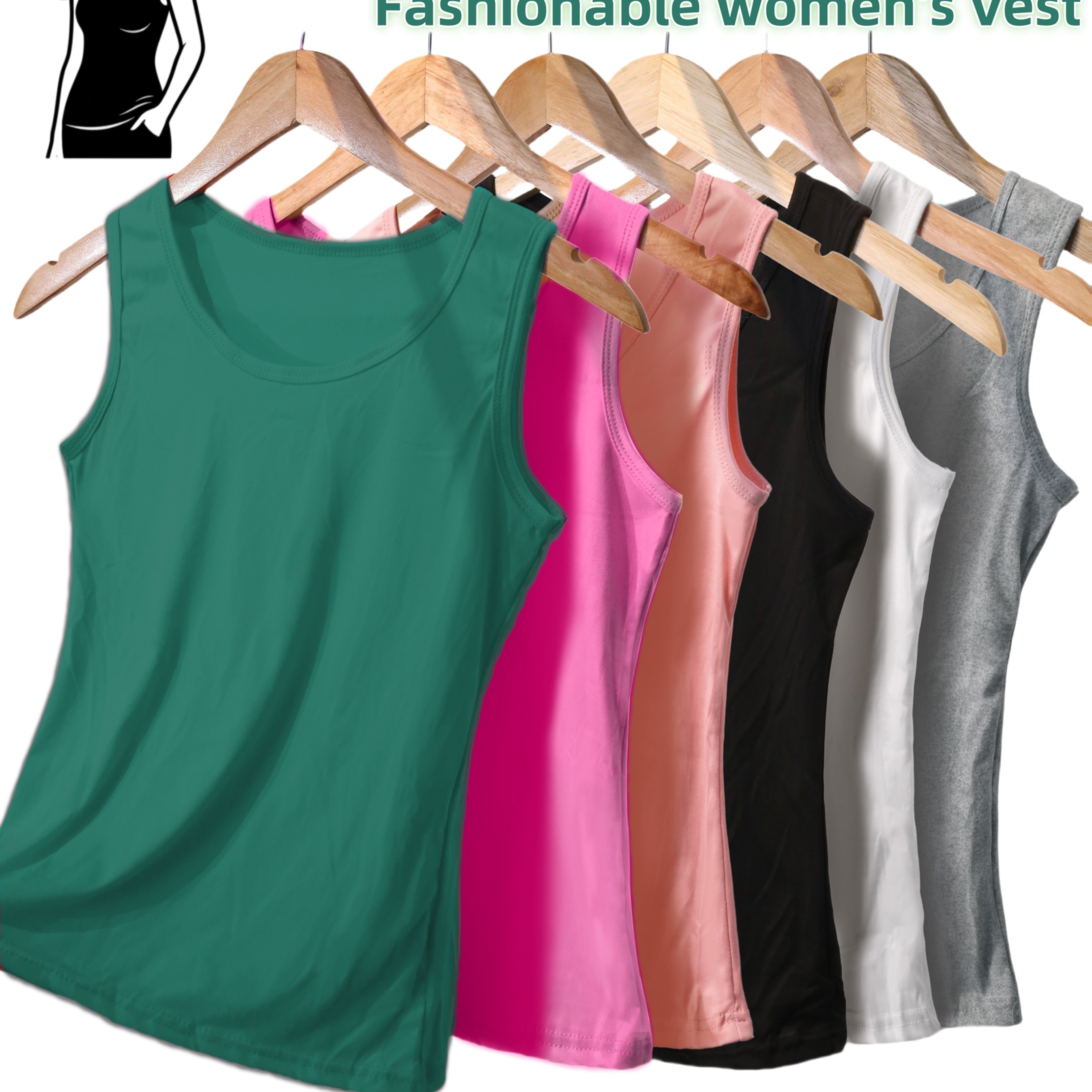 E-shop Sommer Minimalistisches 6-teiliges Set Damen Tanktops, Einfarbige Casual Vielseitige Ärmellose Tops für Zuhause Ausflüge