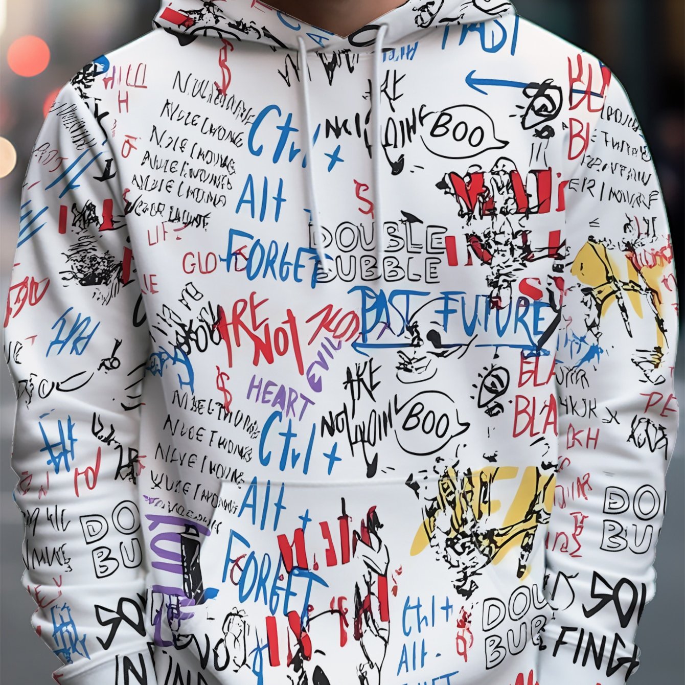 TEMU Spring And Autumn Men's Graffiti Print Hooded Pullover Sweatshirt, Style Casual Loose Top Jacket