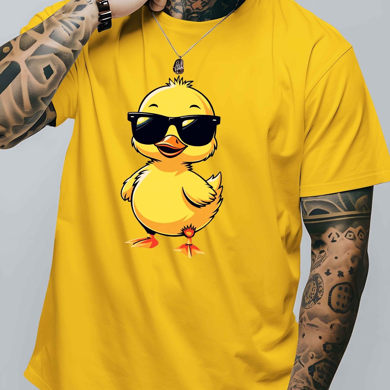 TEMU A Trendy Summer Men's T-shirt, Featuring A Duck Wearing Glasses, Short Sleeve And Round Neck Design, Perfect For Casual Wear And Summer