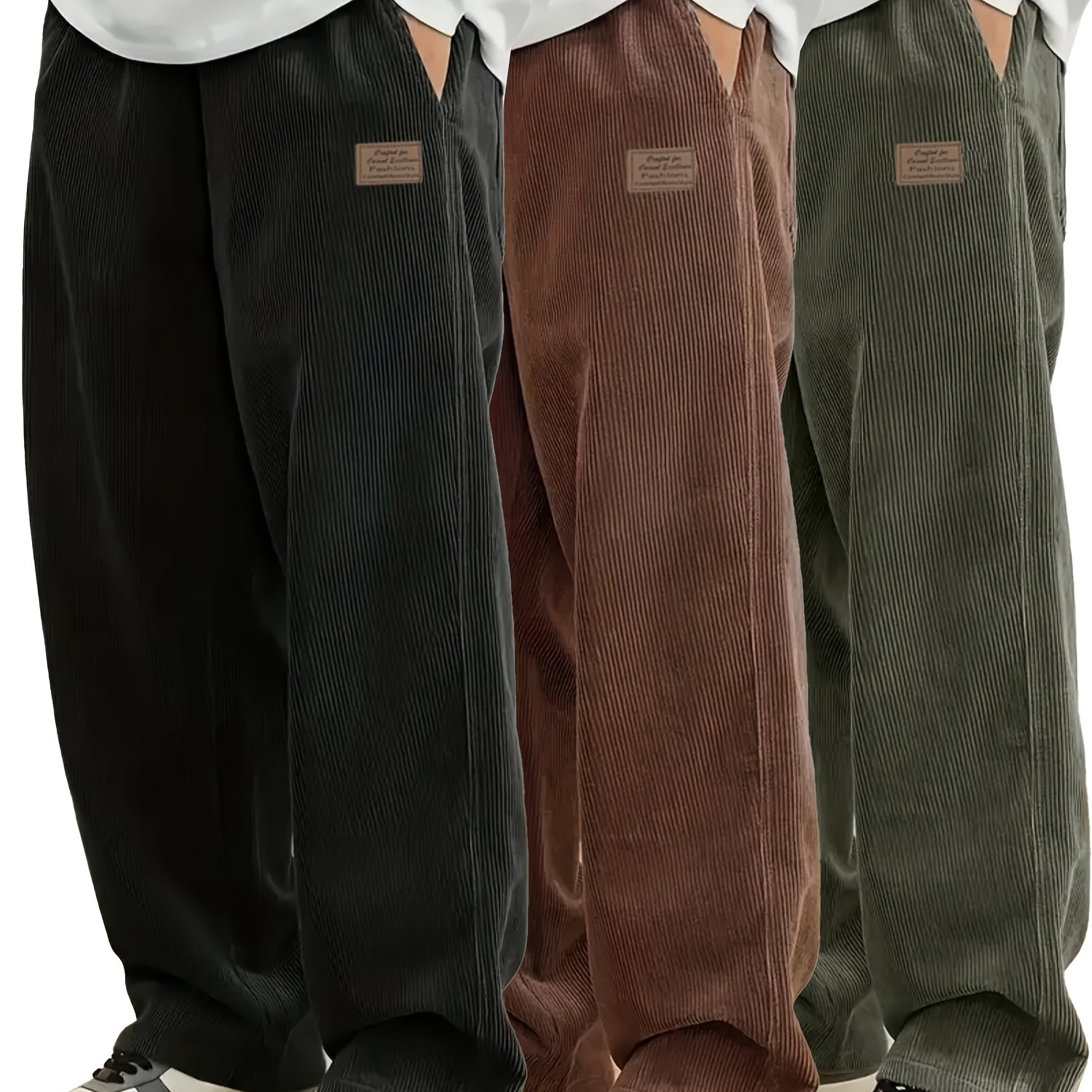 E-shop 3er-Set Herren Vintage Cordhosen – Weite Passform, Gerade Beine, Uni-Farben, Ganzjahres-Casual & Partytauglich – Cordhosen (Maschinenwaschbar)