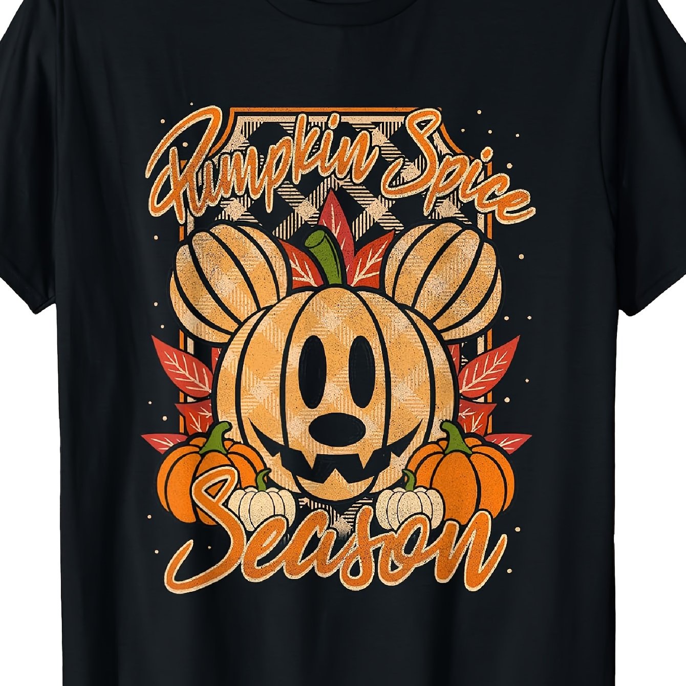 Image of Pumpkin Spice Season Pumpkin Fall Tee This Unisex Cotton T-shirt Features A Printed Design On The Back. Casual And Versatile, Suitable For Casual Attire And Formal Occasions.