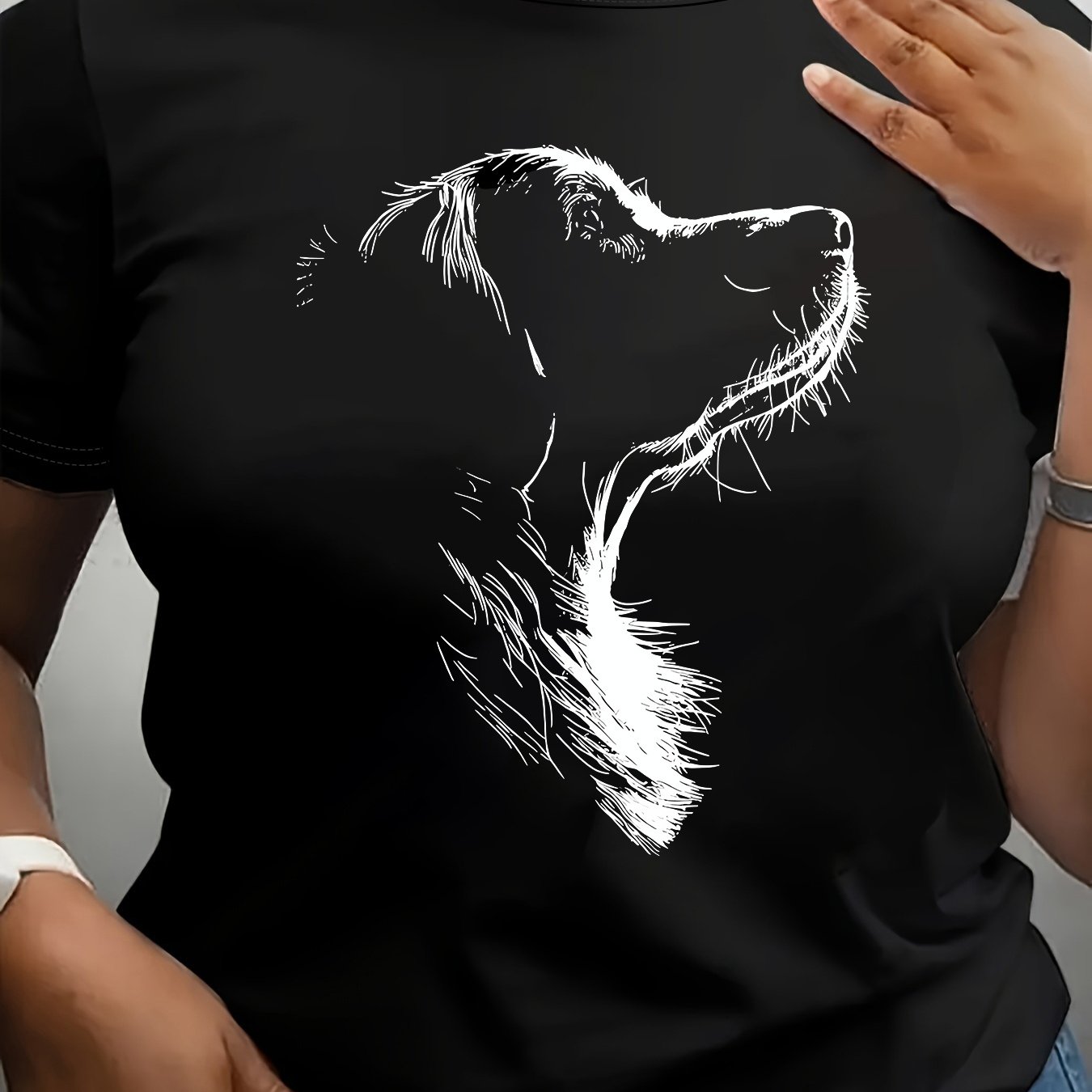 Image of Plus Size, Women's Plus Size With Silhouette Print- Casual Crew Neck, Short Sleeve, Top, Fit, Casual Wear| Graphic Tee|