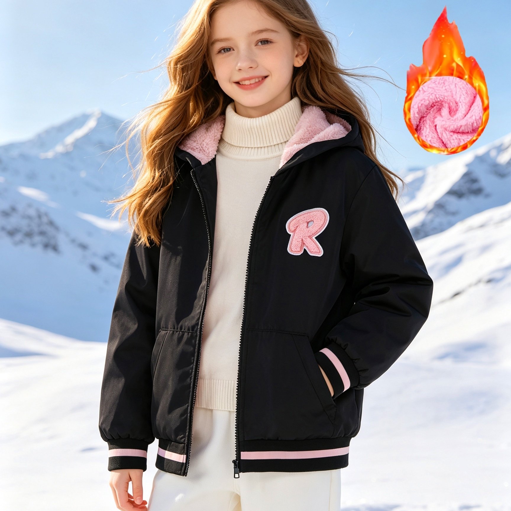 Image of Girls' Fashion Windproof Jacket Sweatshirt Fleece Thick Biker Style Sweet Cool Individual Casual Hoodie Jacket