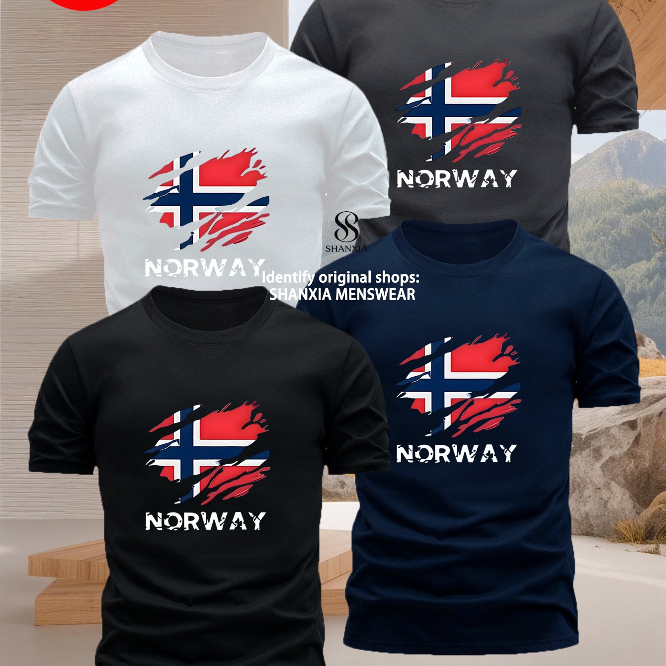 TEMU 4pcs Men's Short-sleeve T-shirt Set, Each Featuring A Flag Print And "norway" In A Distressed Effect Design For A Unique Visual Impact. Suitable