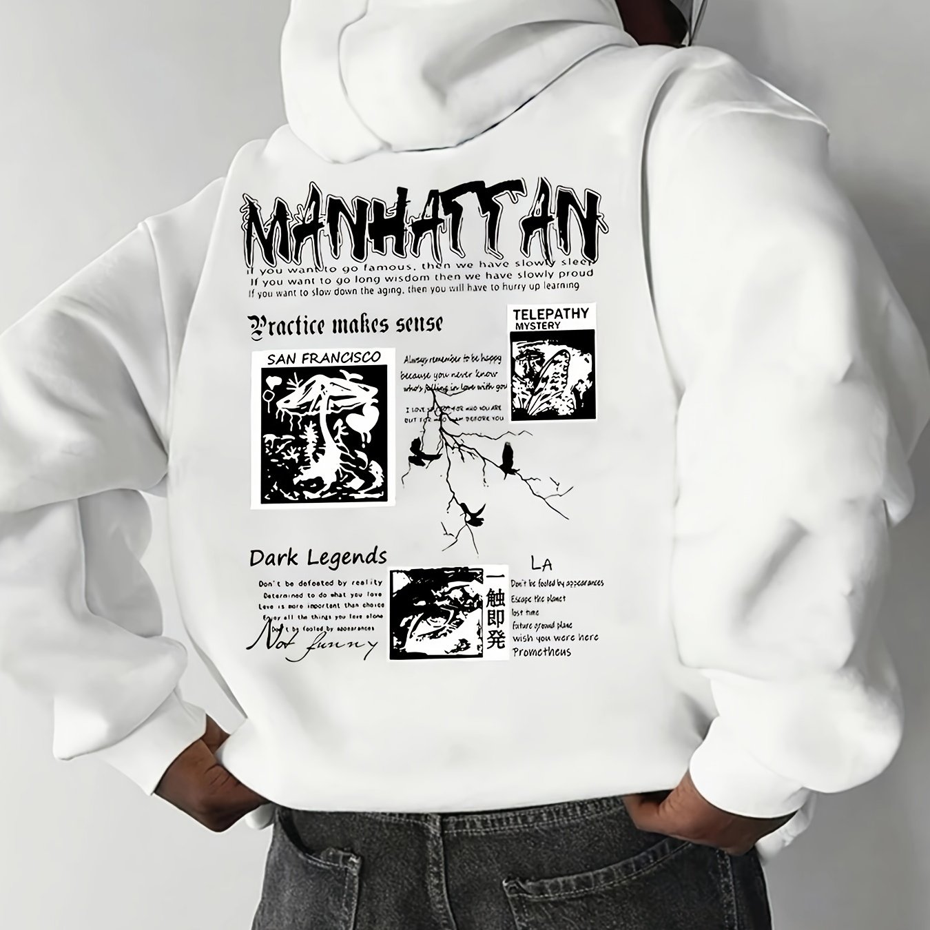 TEMU Suitable For Daily And Holiday Outdoor Wear, Autumn-winter Men's Letter Print Drop Shoulder Hoodie, Fashion Casual Drawstring Pocket Hooded