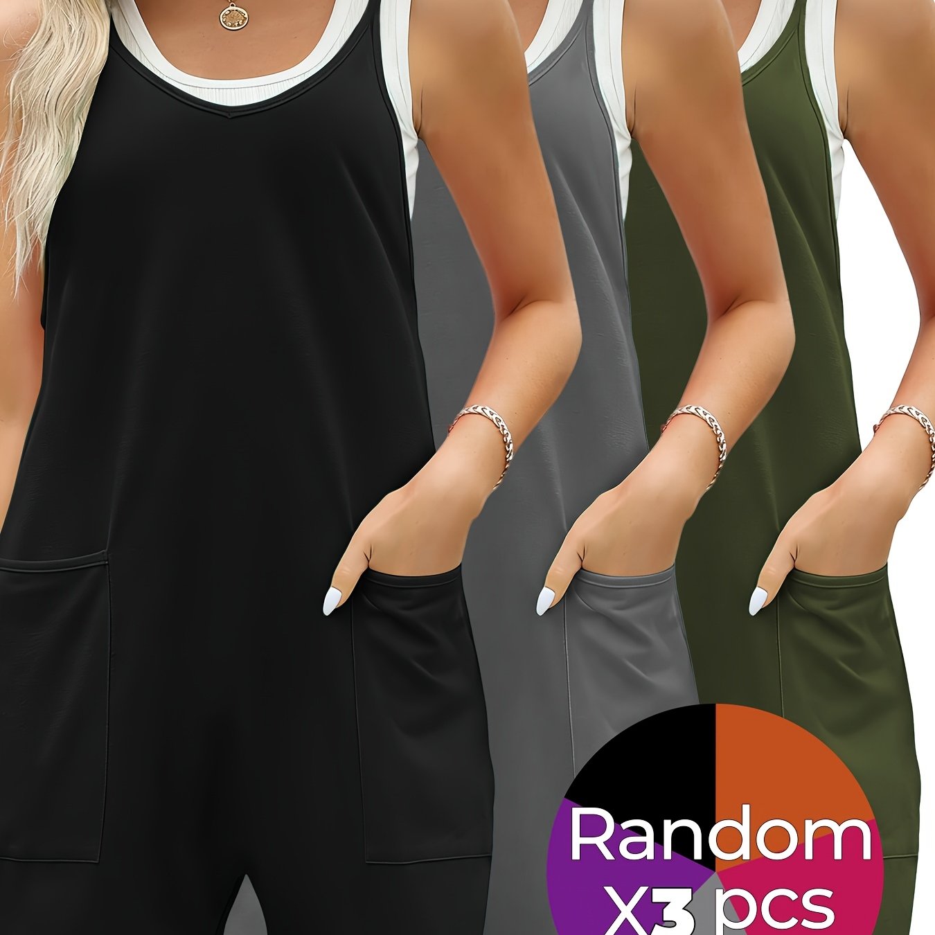 TEMU 3pcs Random Sporty Women's Casual Suspender Cargo Shorts