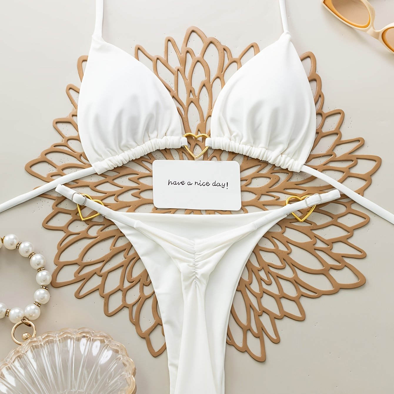 TEMU Ladies' Fashionable And Sexy Thong Bikini Swimsuit, Beach Vacation Set