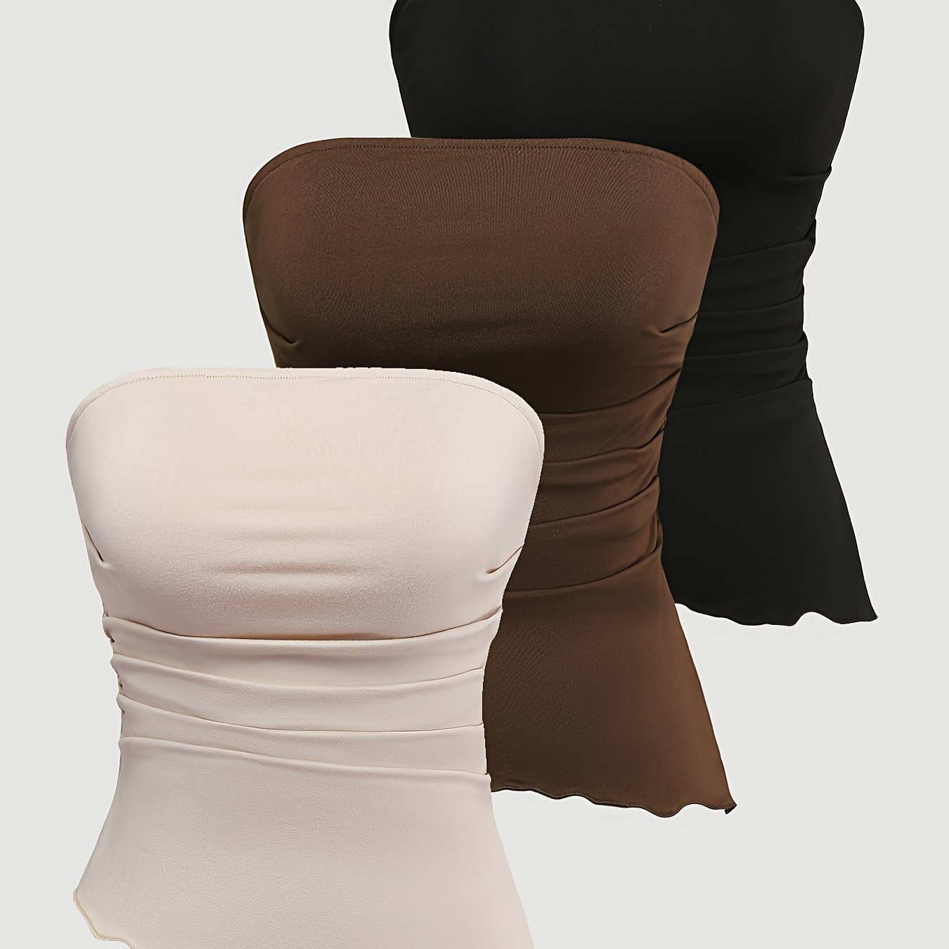 E-shop Drei-Pack Damen-Tube-Top-Weste mit asymmetrischem Saum und trägerlos