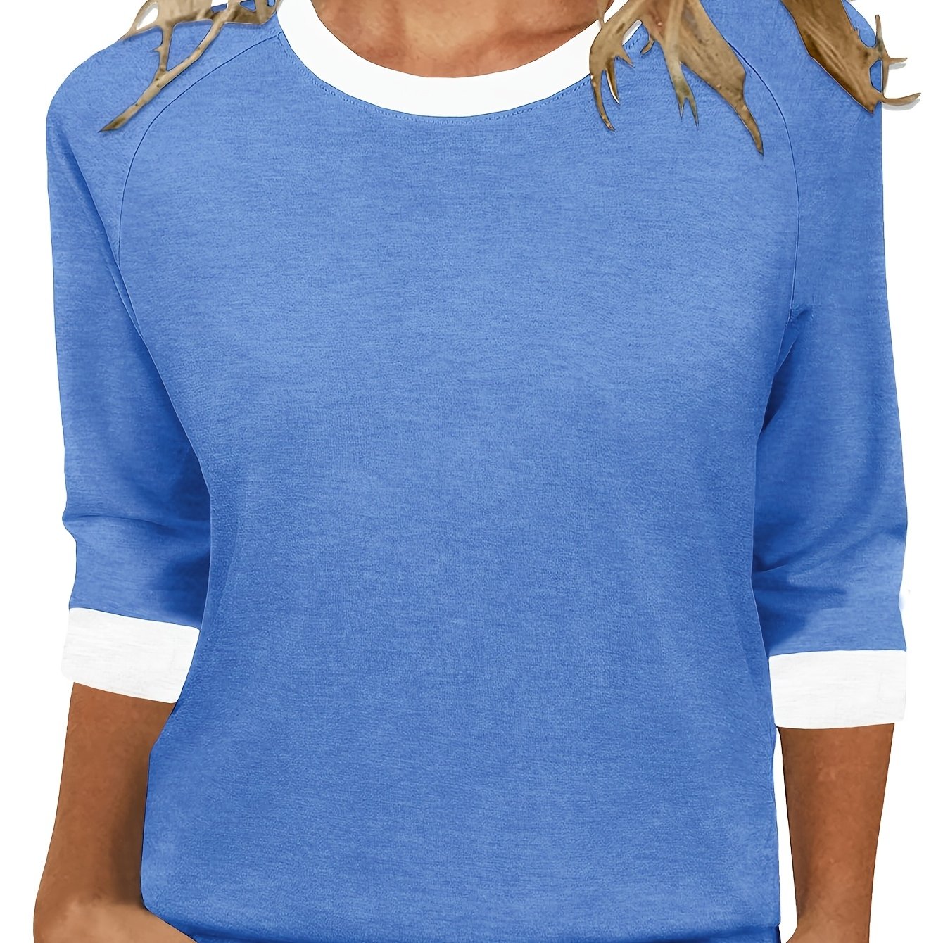 TEMU Elegantes Freizeit-Top für Damen mit 3/4-Ärmeln, modisches Basic-Shirt, bequemes lockeres T-Shirt mit Sieben-Achtel-Ärmeln