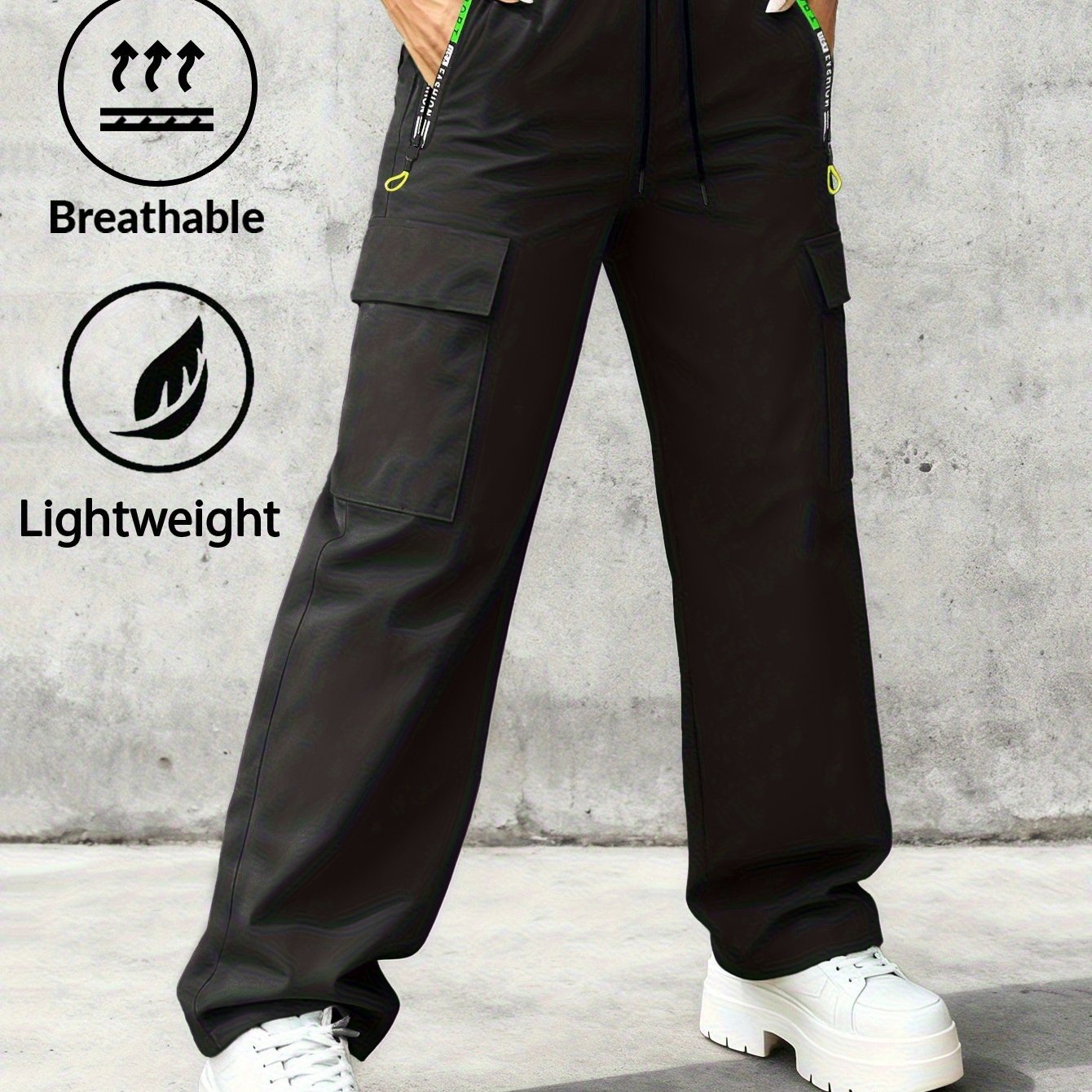 Women's Spring/autumn Fashion Casual Sporty Lightweight Cargo Pants With Drawstring Waist And Zippered Pockets, Solid Color , Suitable For Outdoor Sports, Wear, Etc.