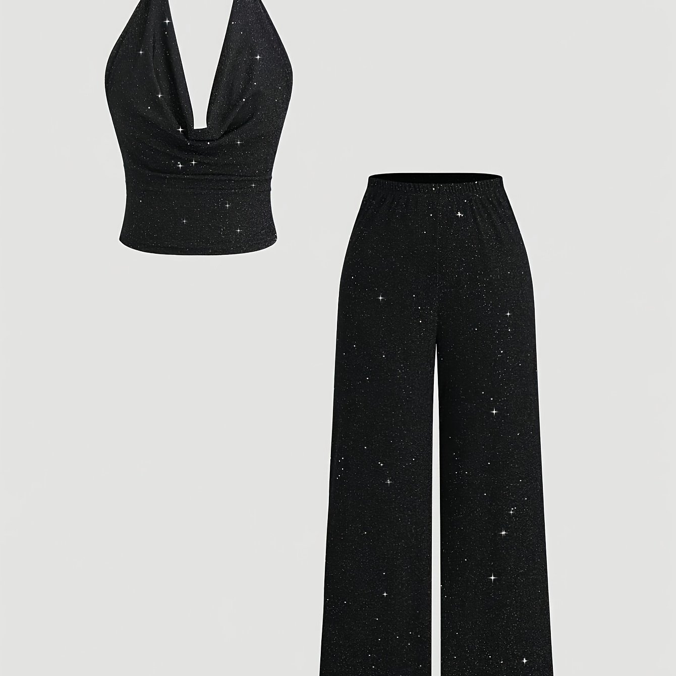 TEMU 2pcs Set Of Sequined Backless Cami Top And Wide-leg Loose Pants