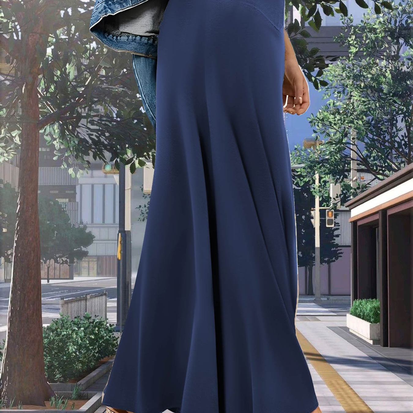 TEMU High-waist Stretchy Flowy Skirt, Flared Maxi Skirt With A Full Flared Hem, Soft And -friendly, Versatile For Casual And Commuting, Fashionable