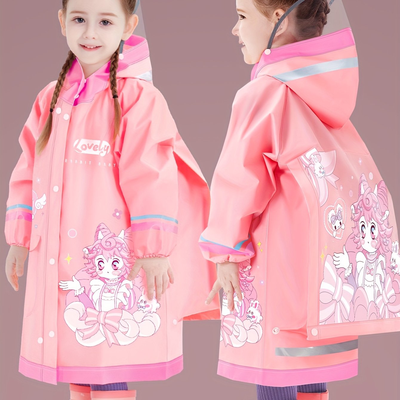 Image of Intekids Sweet Girls Raincoat With Anime Princess Pattern, Eva High Neck With Backpack Slot, Suitable For Outdoor